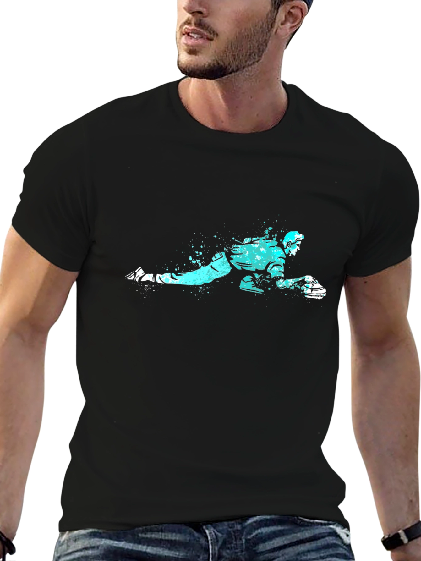Curling Player Graphic Tee - Black
