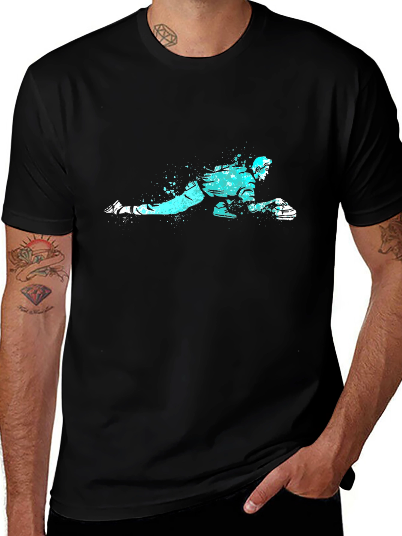 Curling Player Graphic Tee - Black