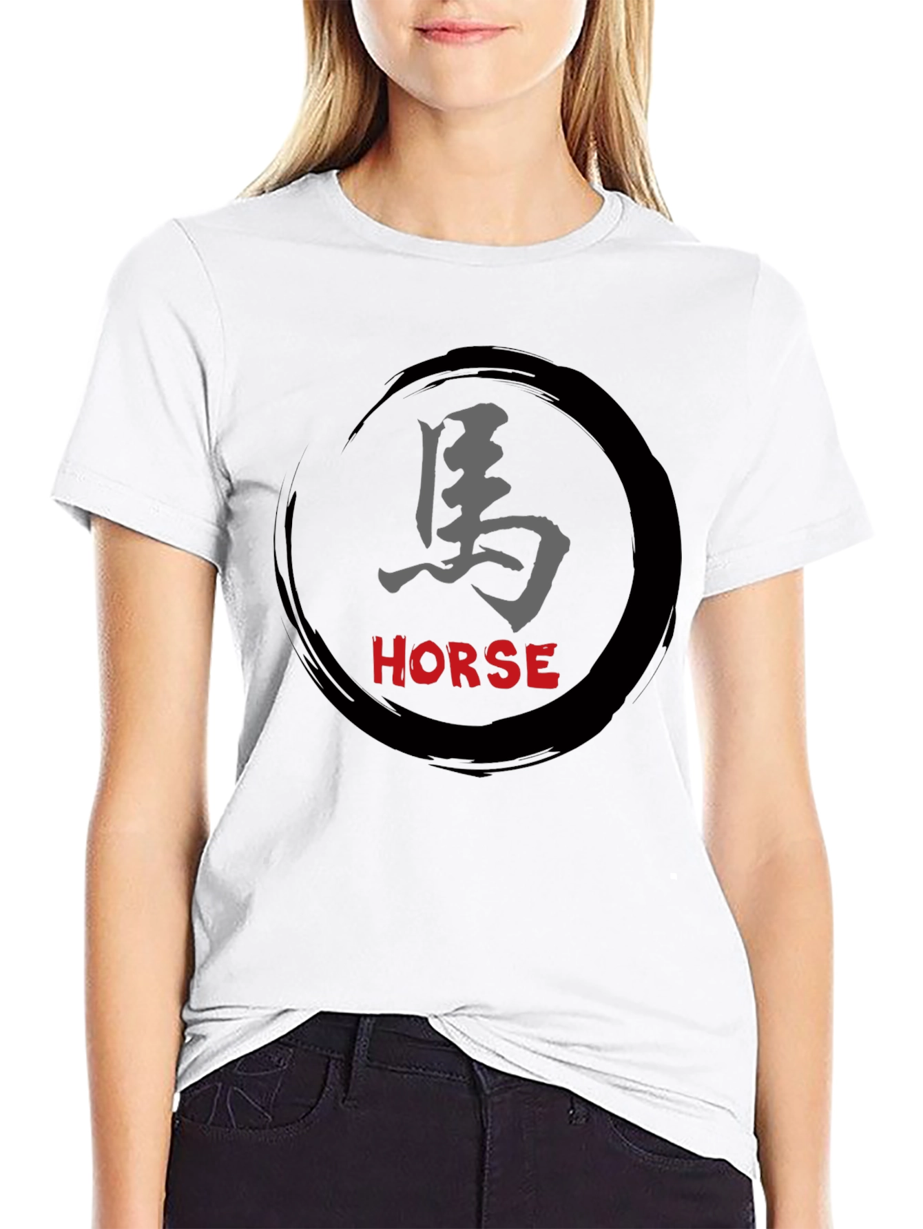 Horse Kanji Graphic Black T-Shirt