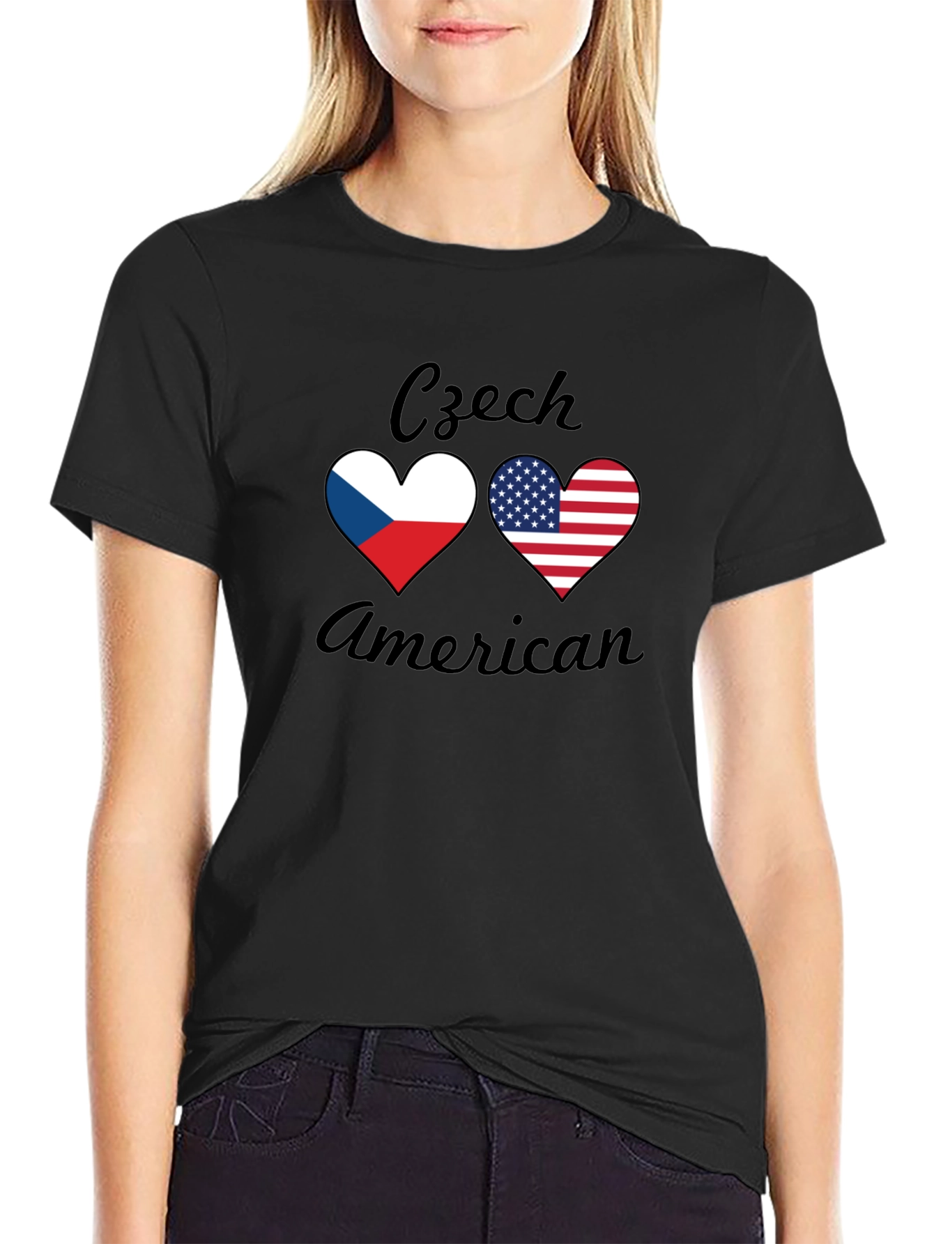Czech American Flag Heart T-Shirt - Patriotic Tee