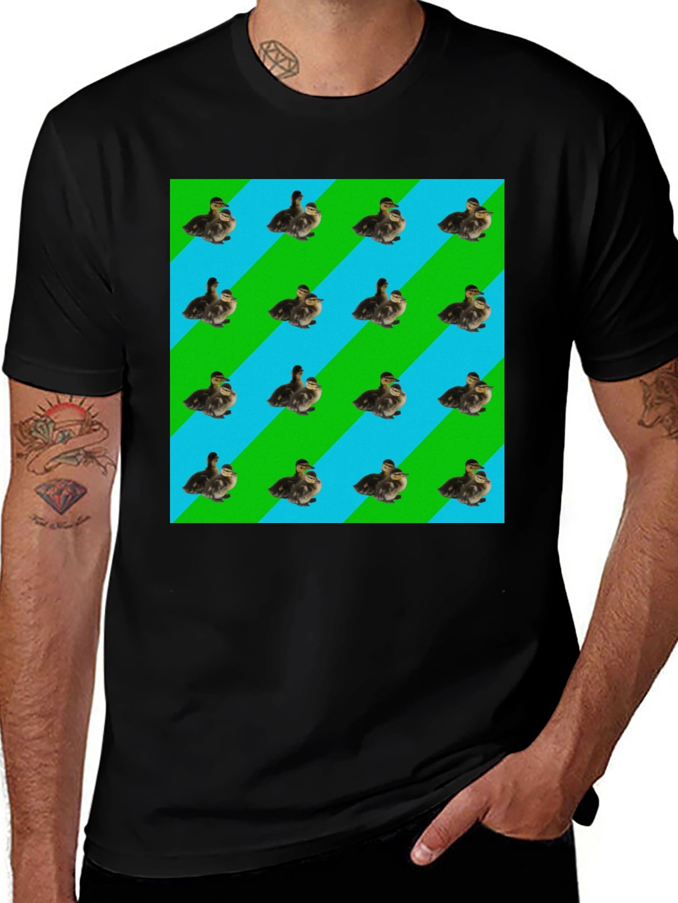 Duckling Pattern T-Shirt - Striped Background
