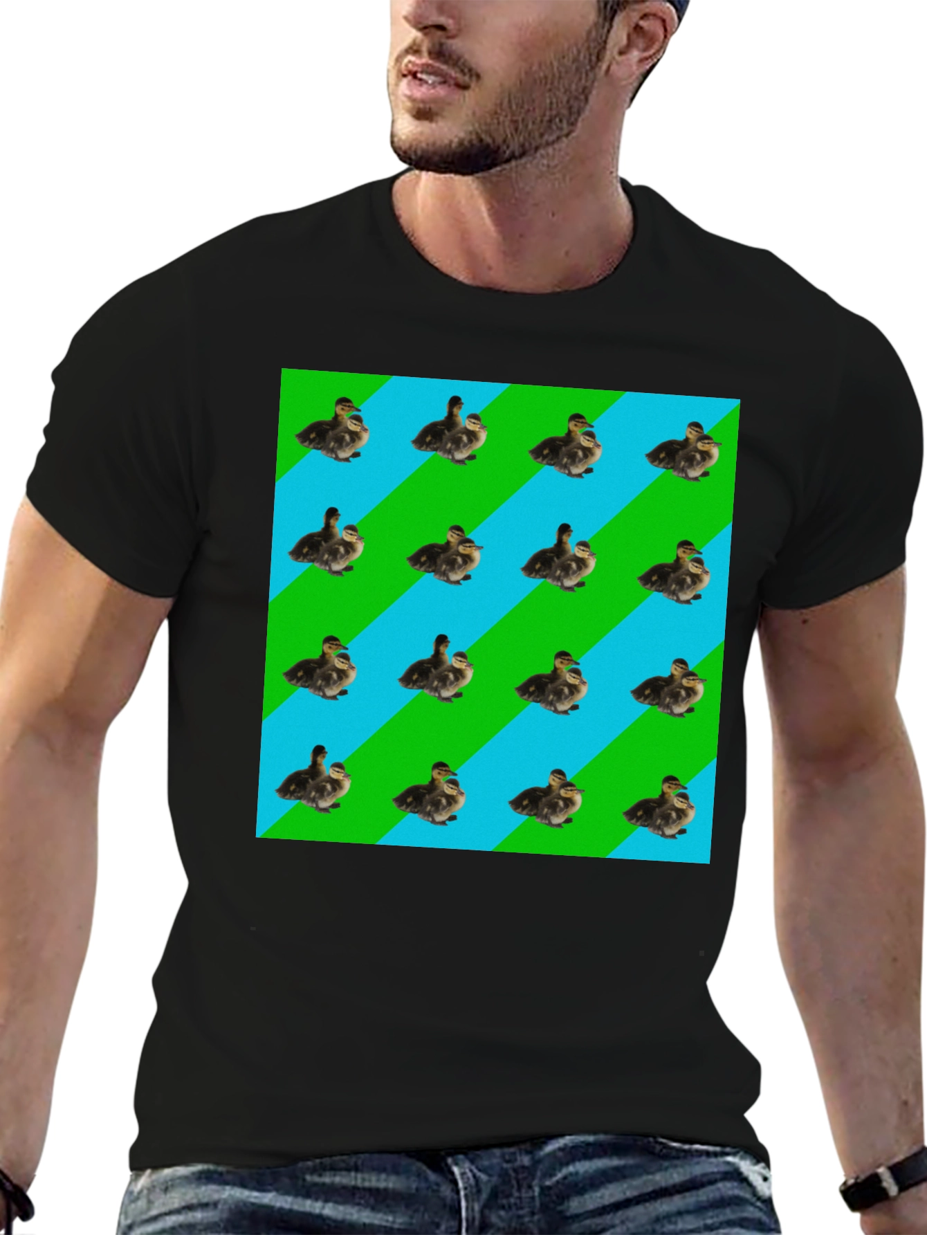 Duckling Pattern T-Shirt - Striped Background
