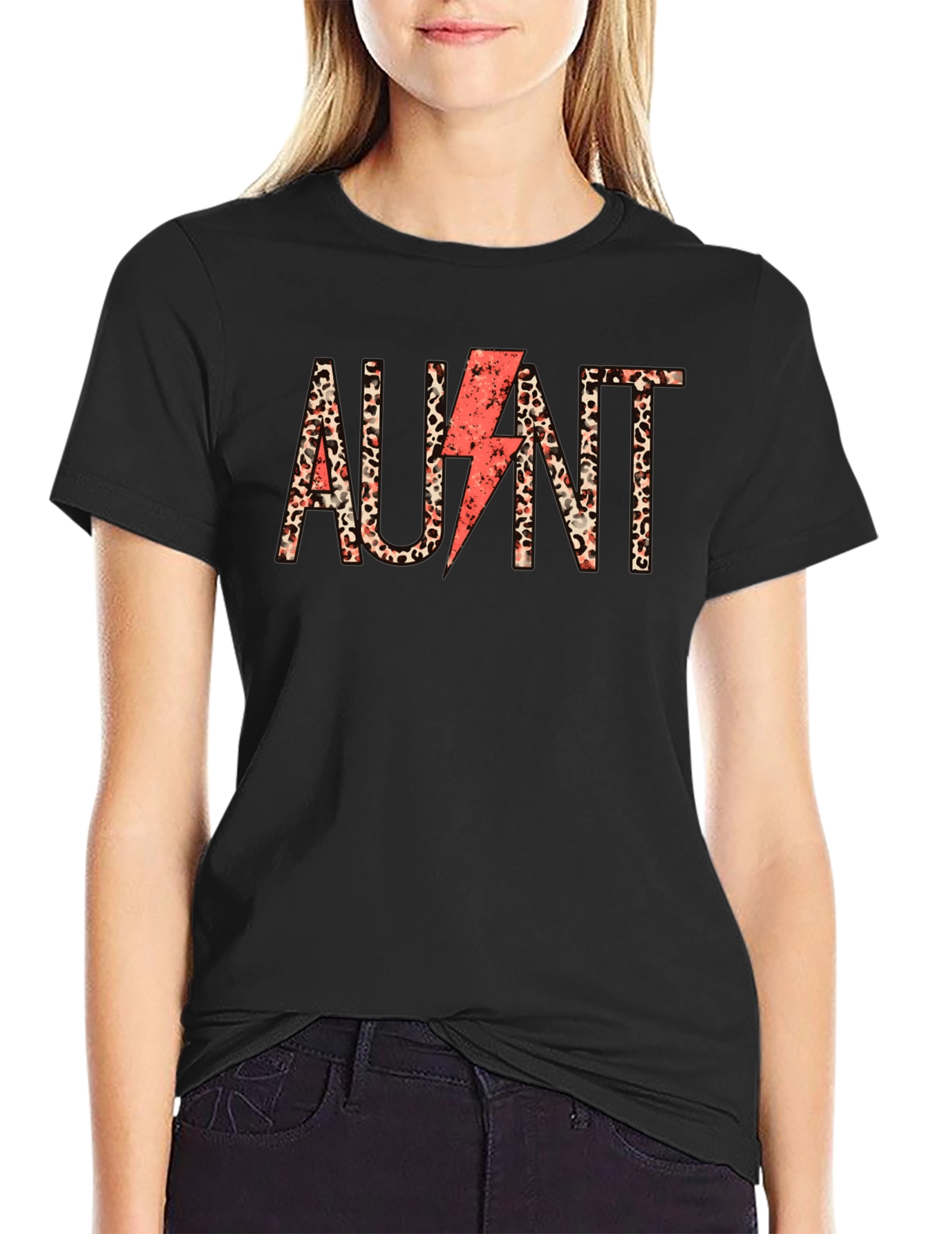 Aunt Leopard Print Lightning Bolt T-Shirt