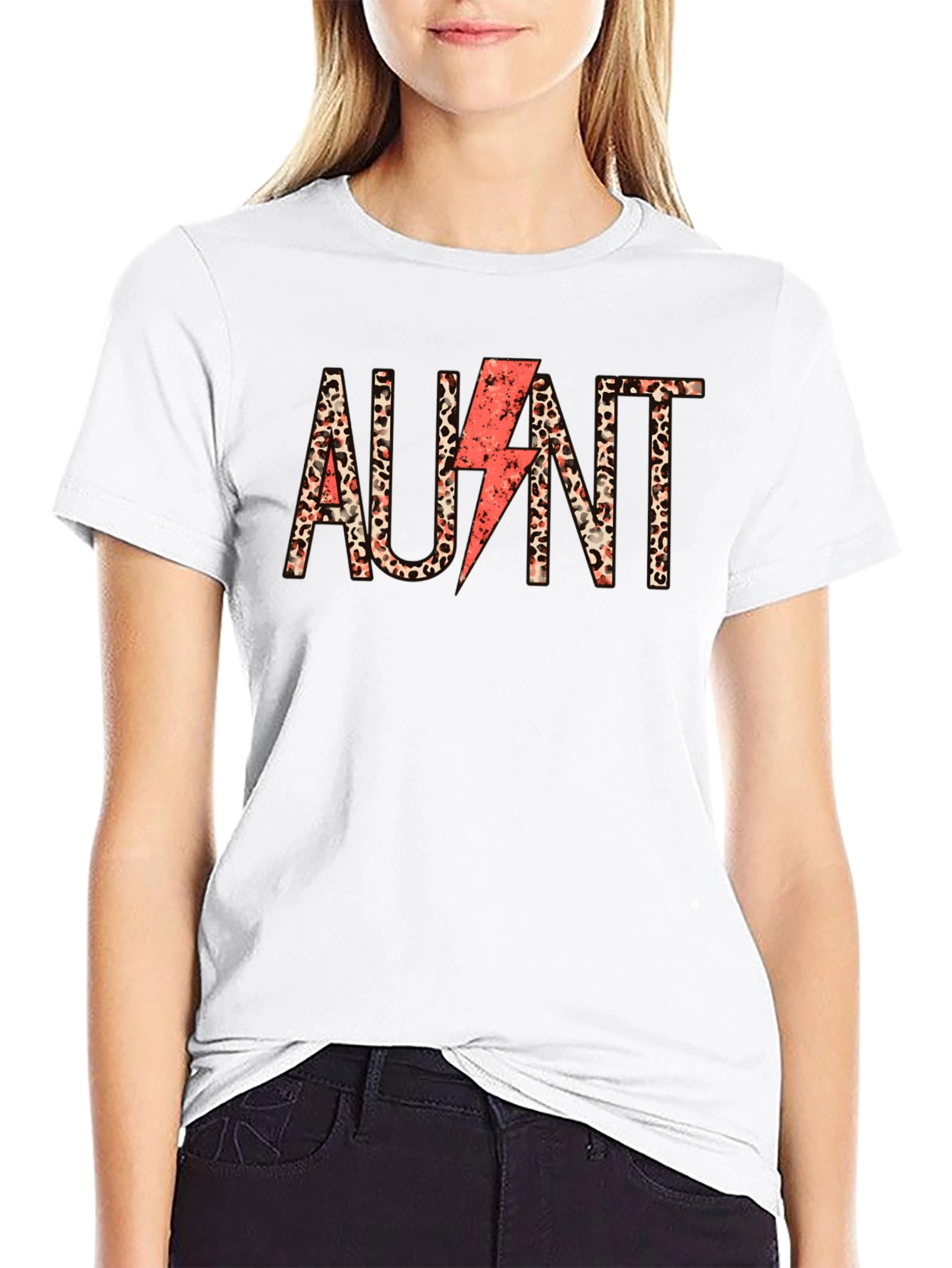 Aunt Leopard Print Lightning Bolt T-Shirt