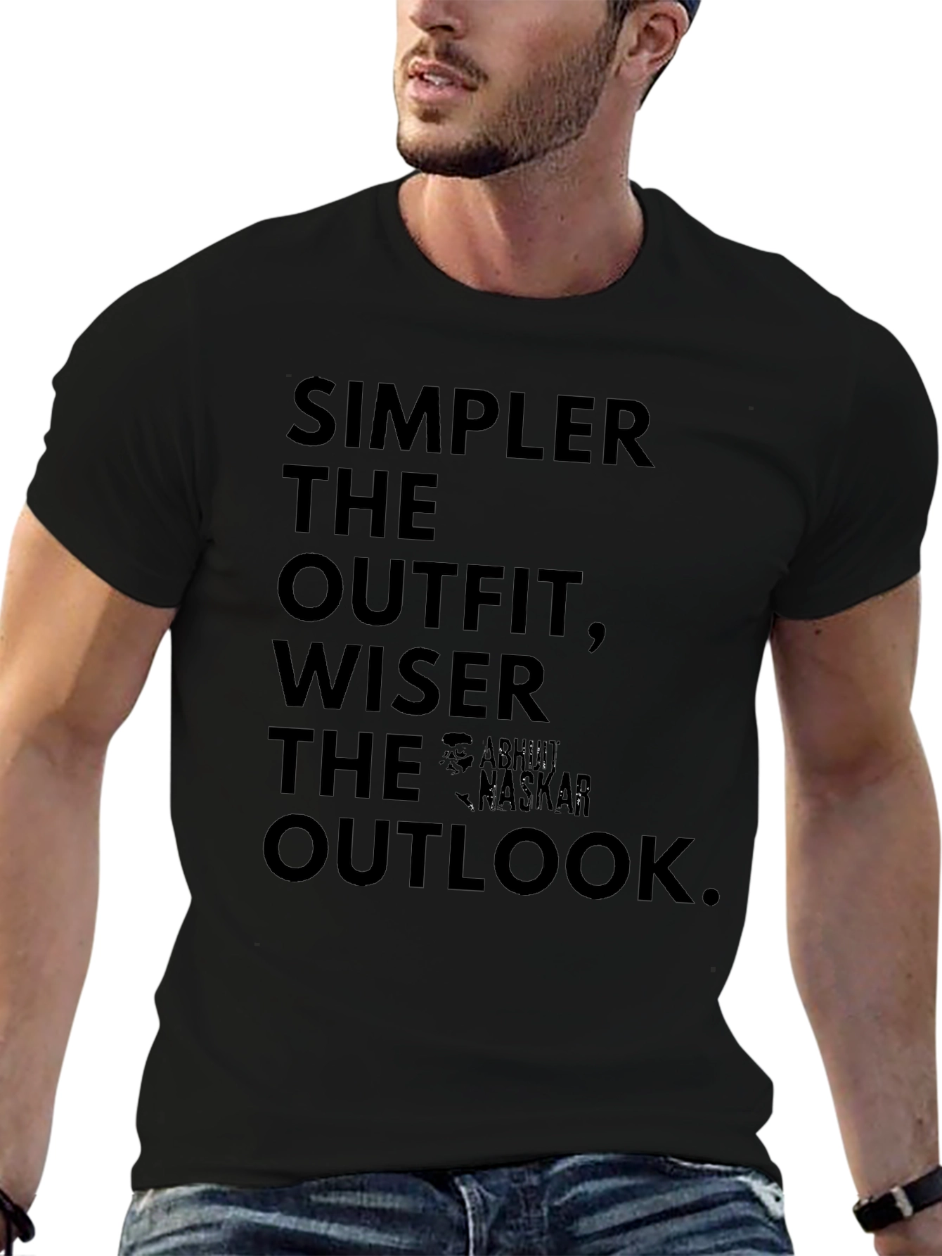 Simpler Outfit Wiser Outlook Black Graphic Tee