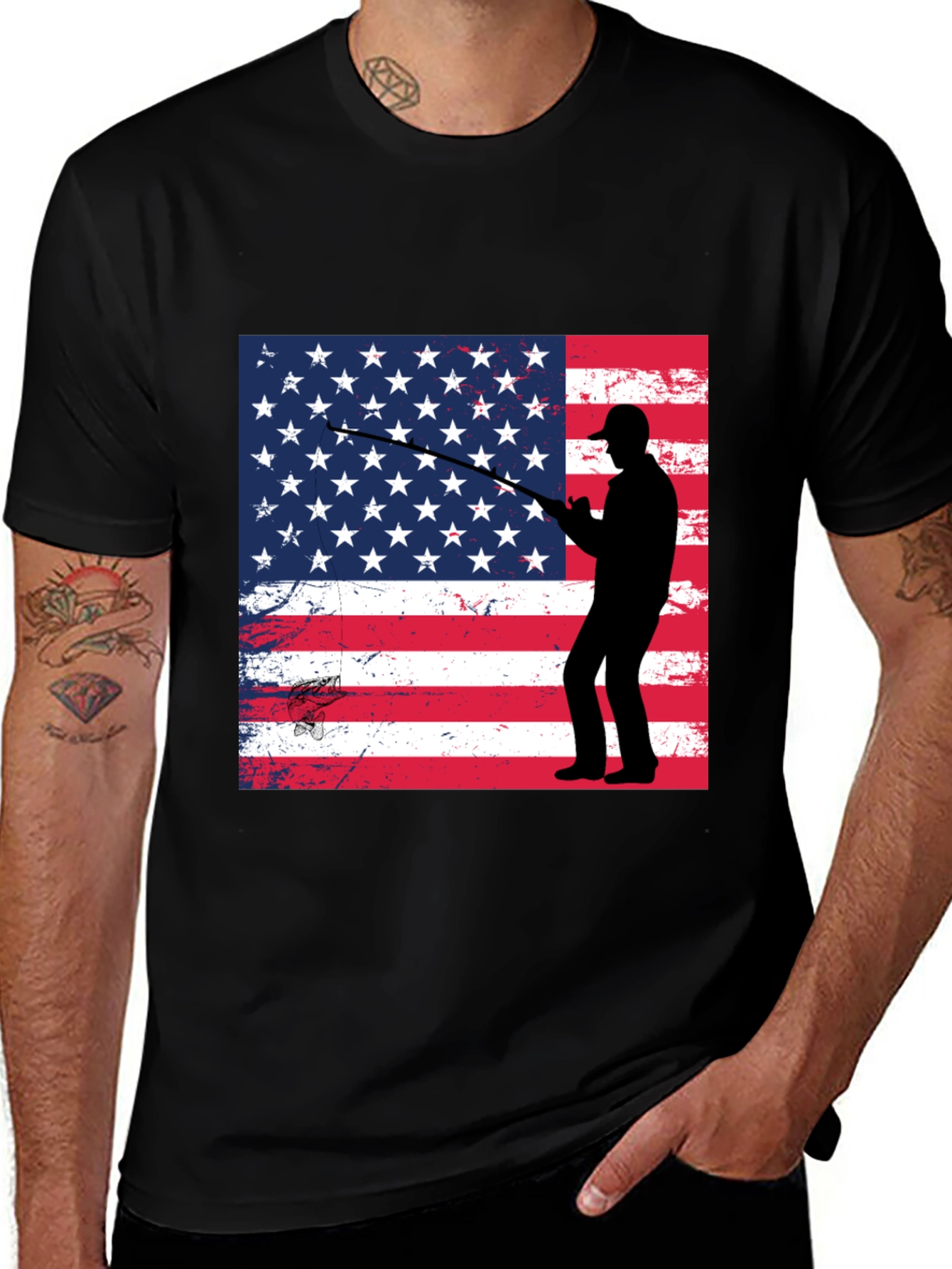 American Angler T-Shirt Patriotic Fishing Design