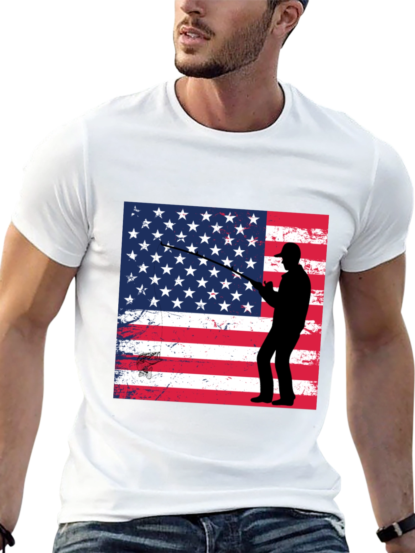 American Angler T-Shirt Patriotic Fishing Design
