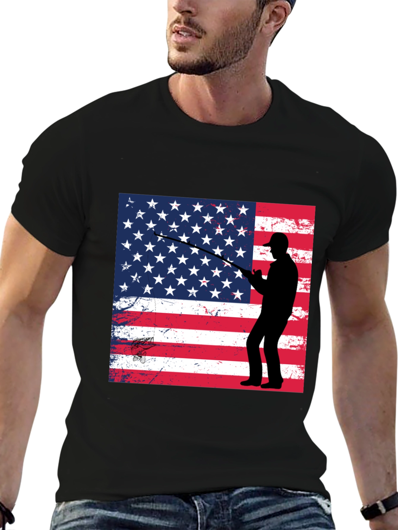 American Angler T-Shirt Patriotic Fishing Design