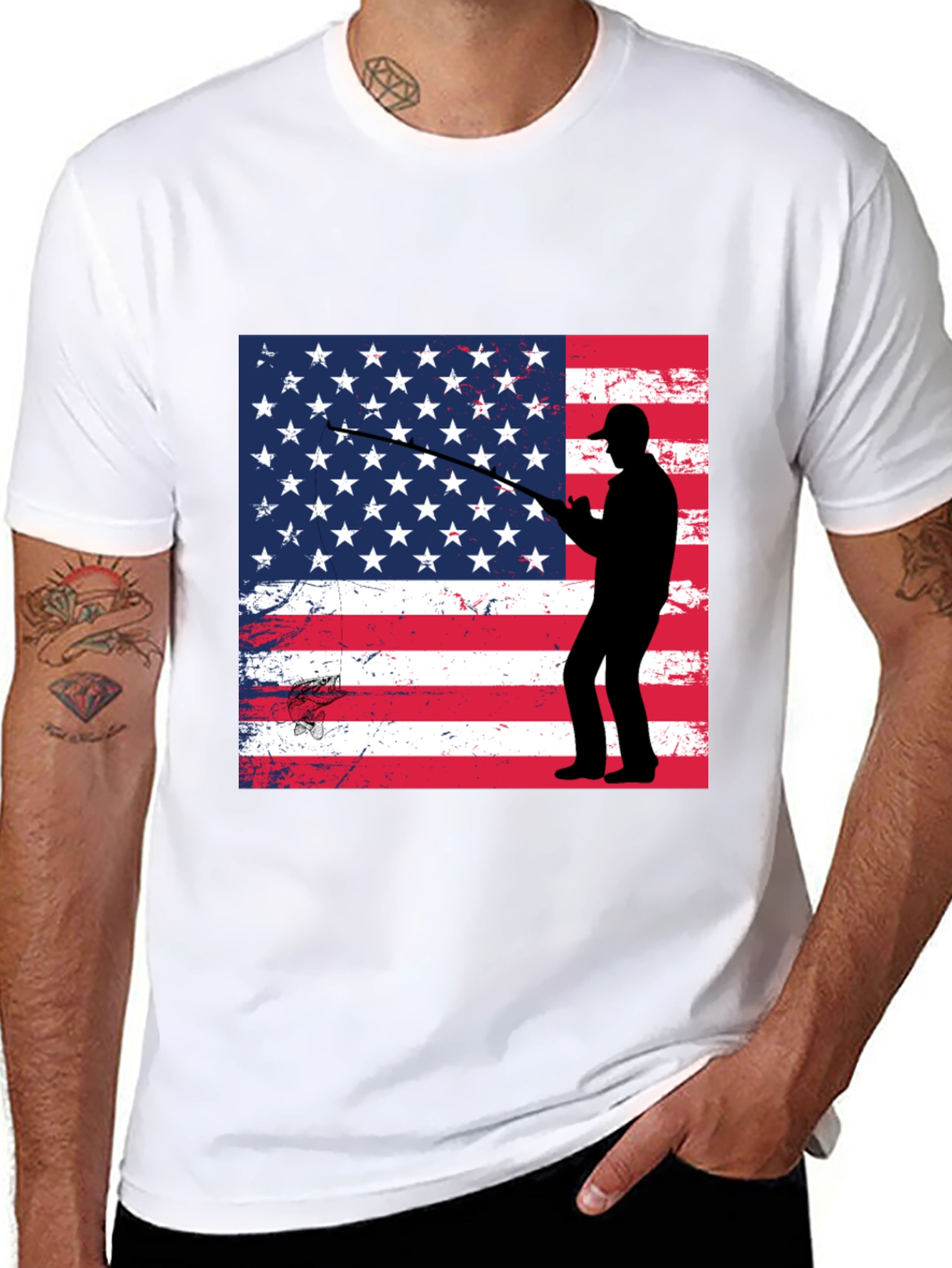 American Angler T-Shirt Patriotic Fishing Design