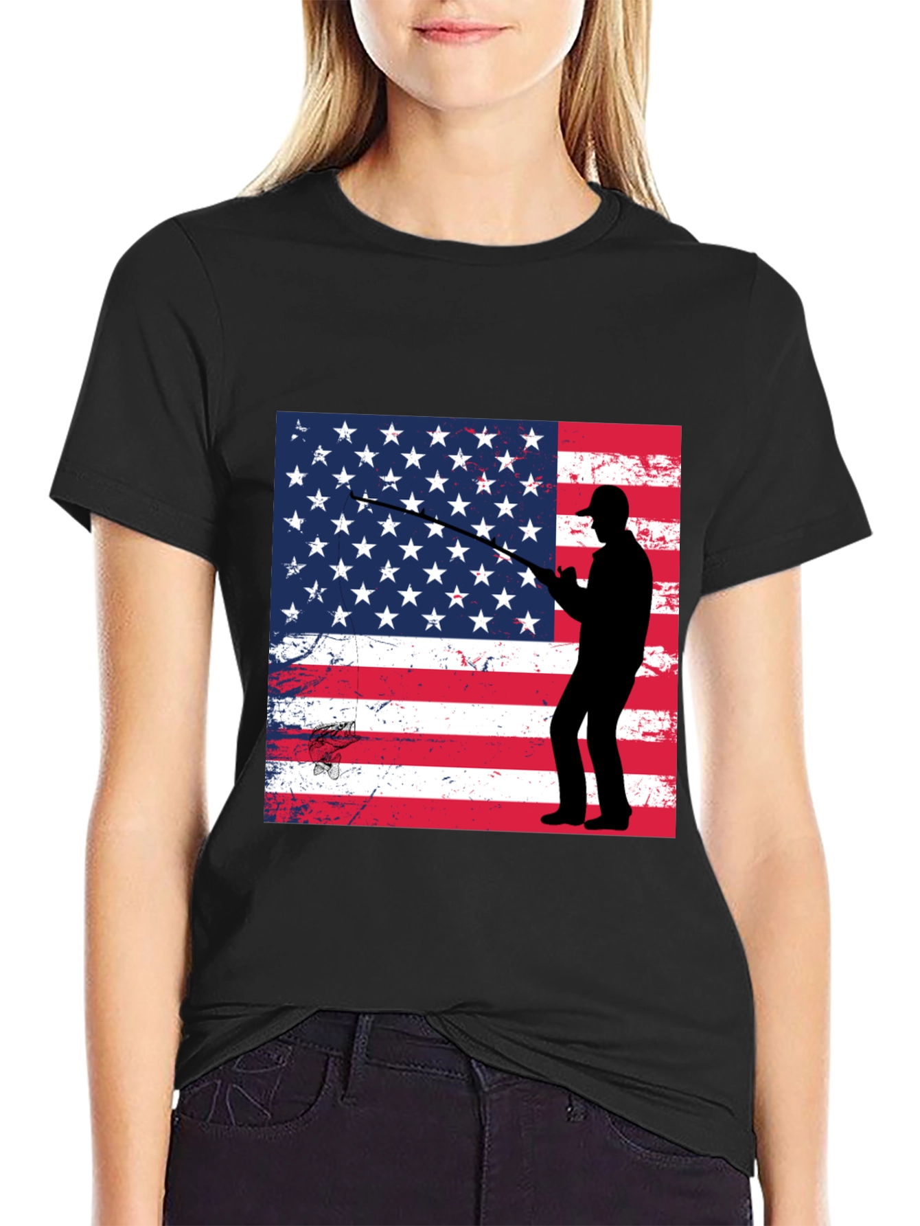 American Angler T-Shirt Patriotic Fishing Design