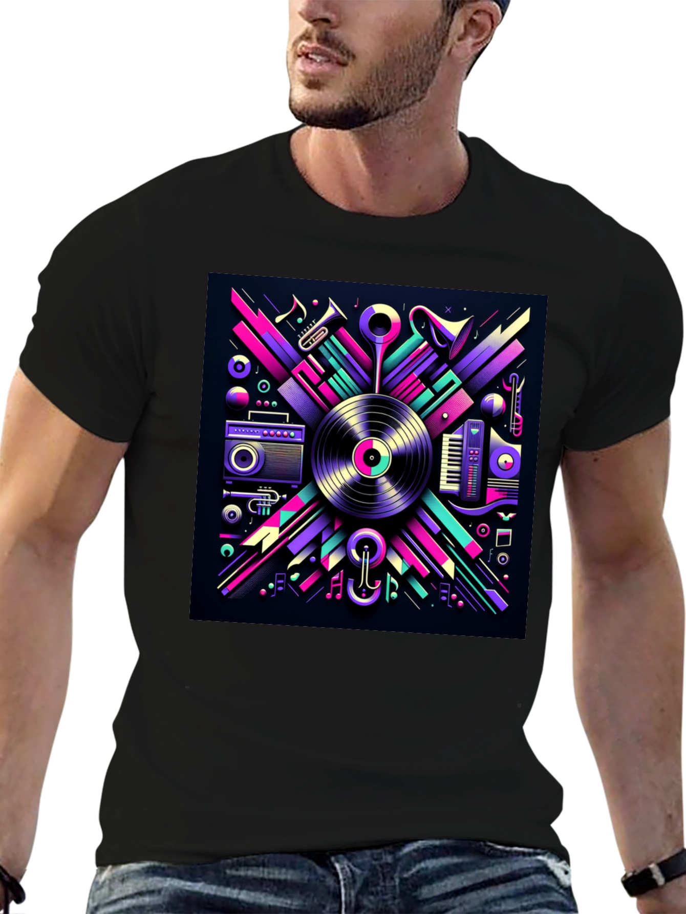 Vibrant Music Art Black T-Shirt