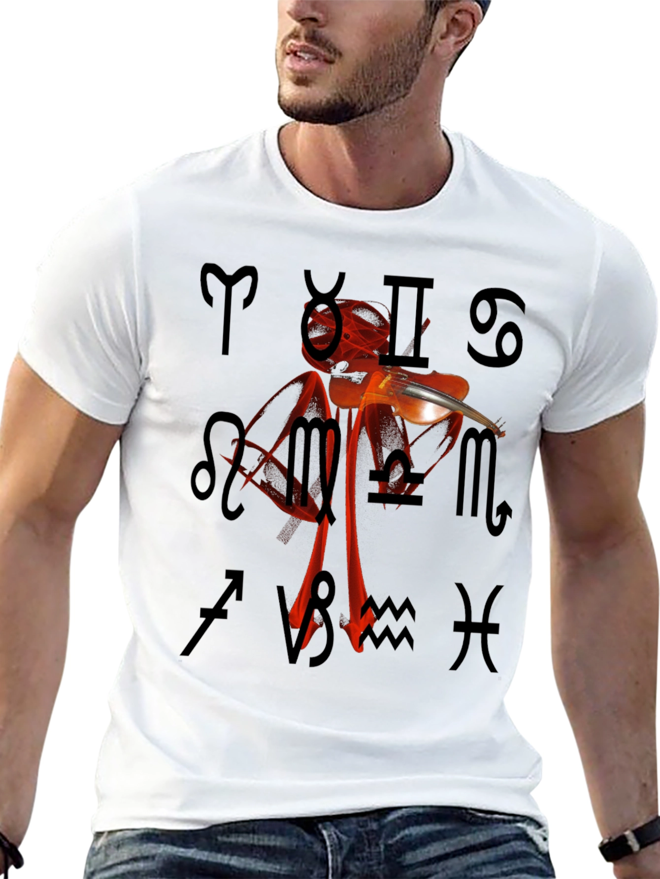 Zodiac Violin T-Shirt - Unique Astrology Design