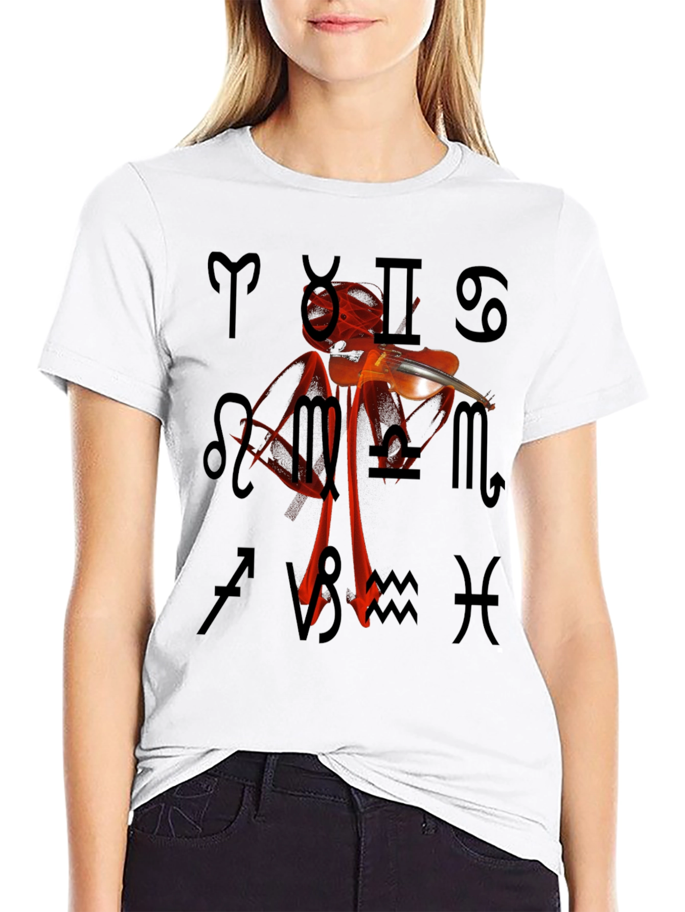 Zodiac Violin T-Shirt - Unique Astrology Design