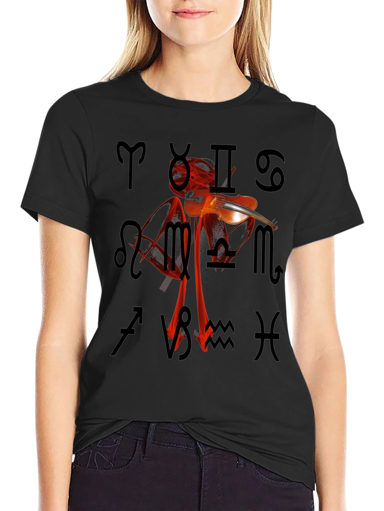 Zodiac Violin T-Shirt - Unique Astrology Design