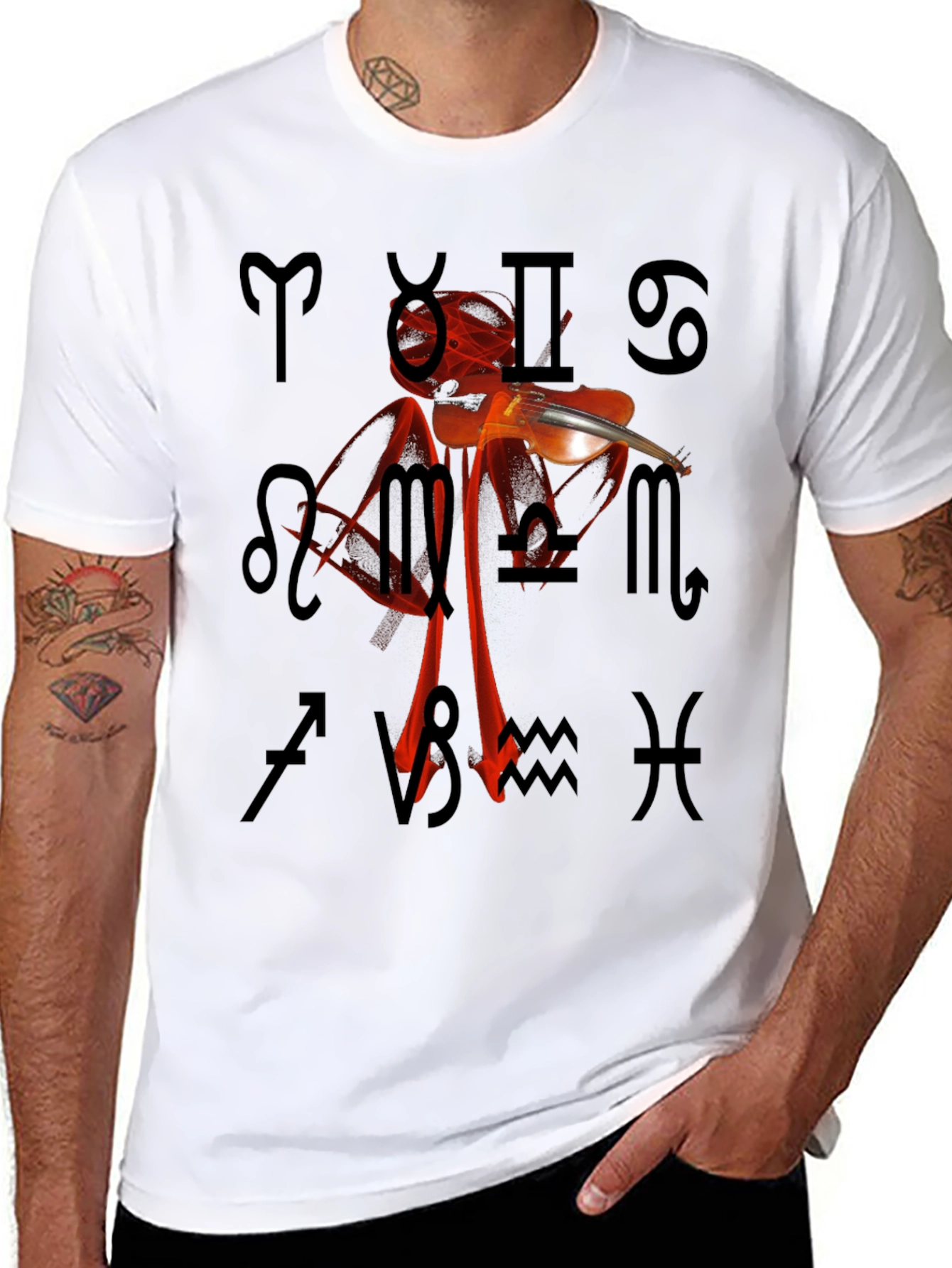Zodiac Violin T-Shirt - Unique Astrology Design