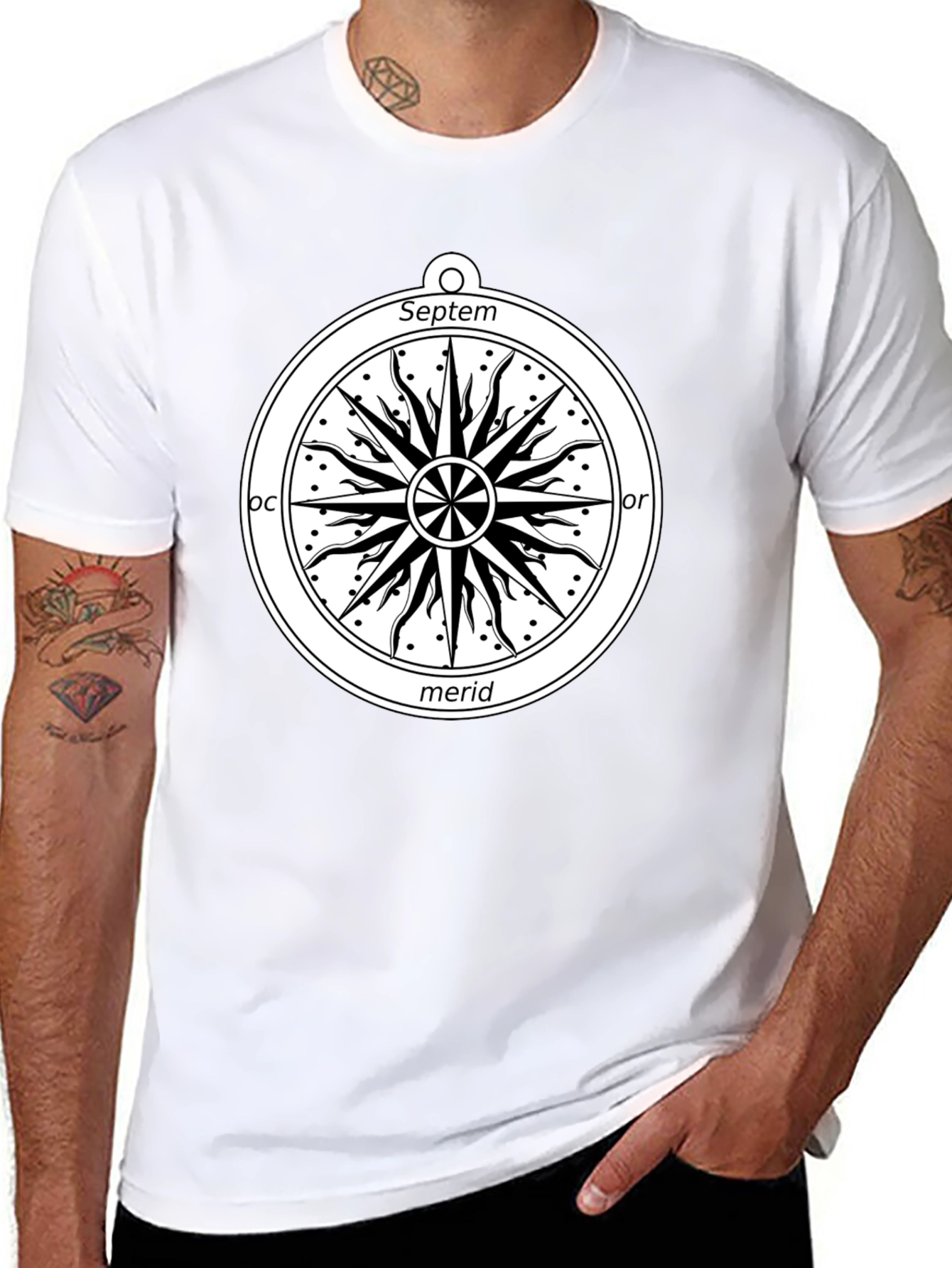 Celestial Compass Graphic Tee - Black Cotton Shirt