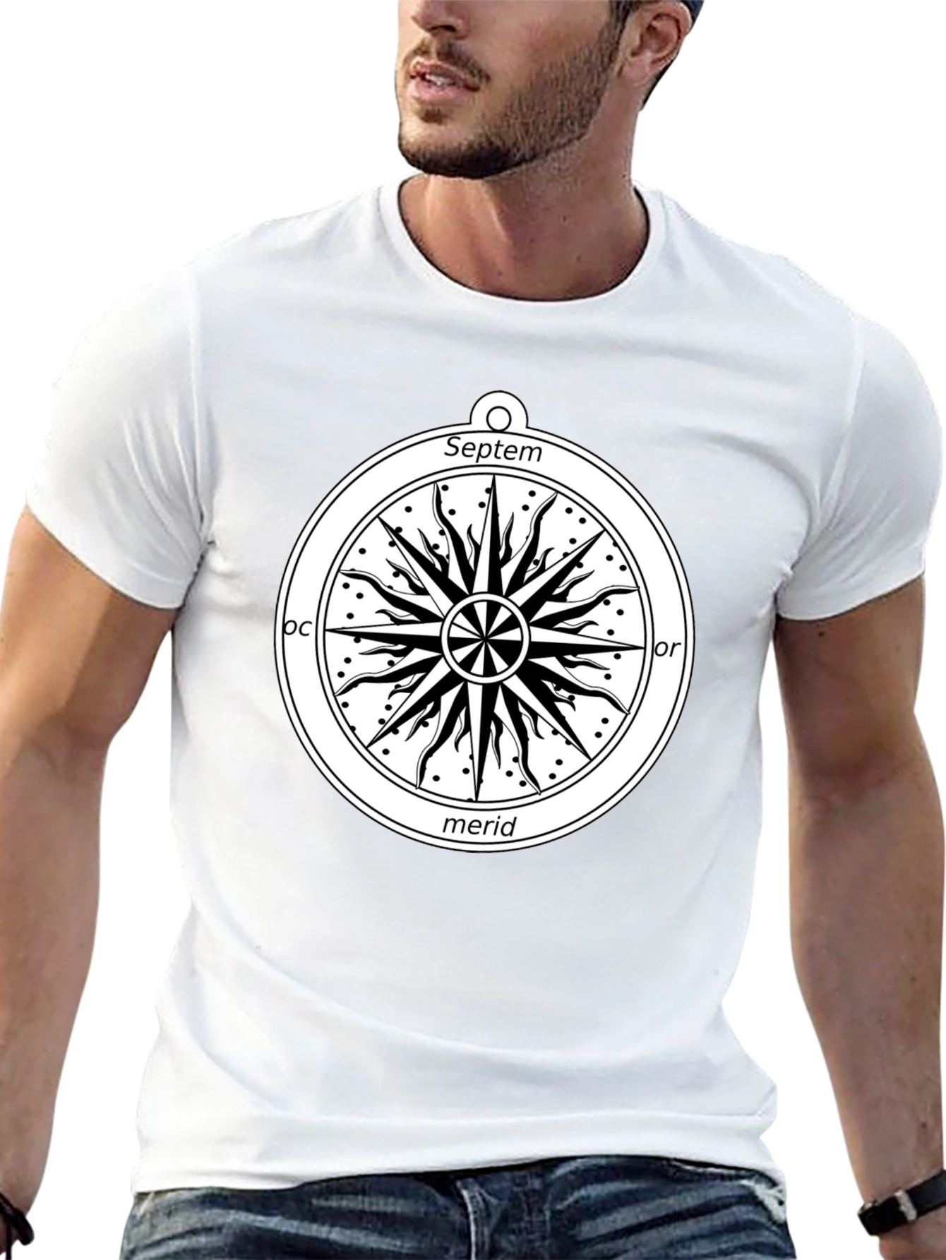 Celestial Compass Graphic Tee - Black Cotton Shirt
