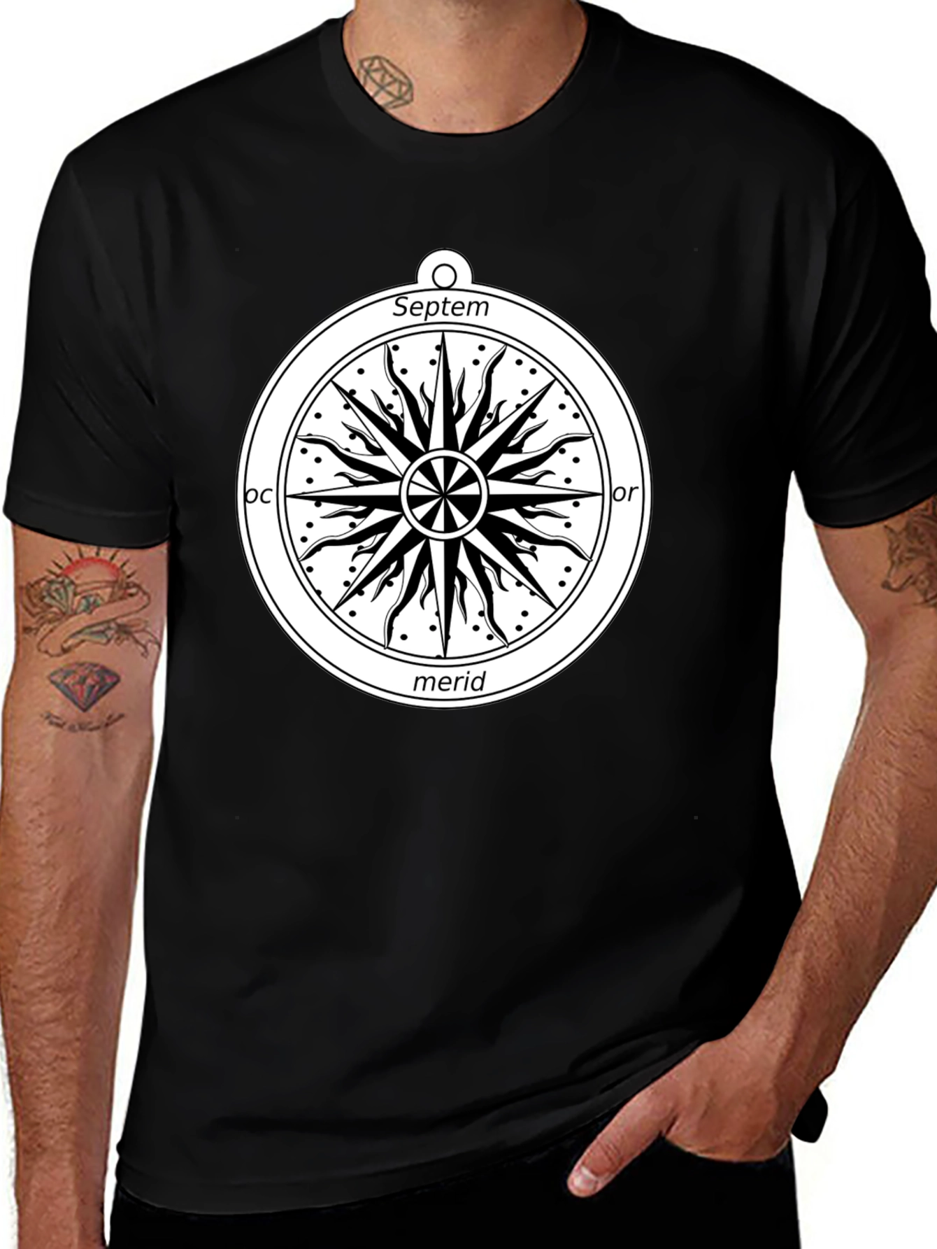 Celestial Compass Graphic Tee - Black Cotton Shirt