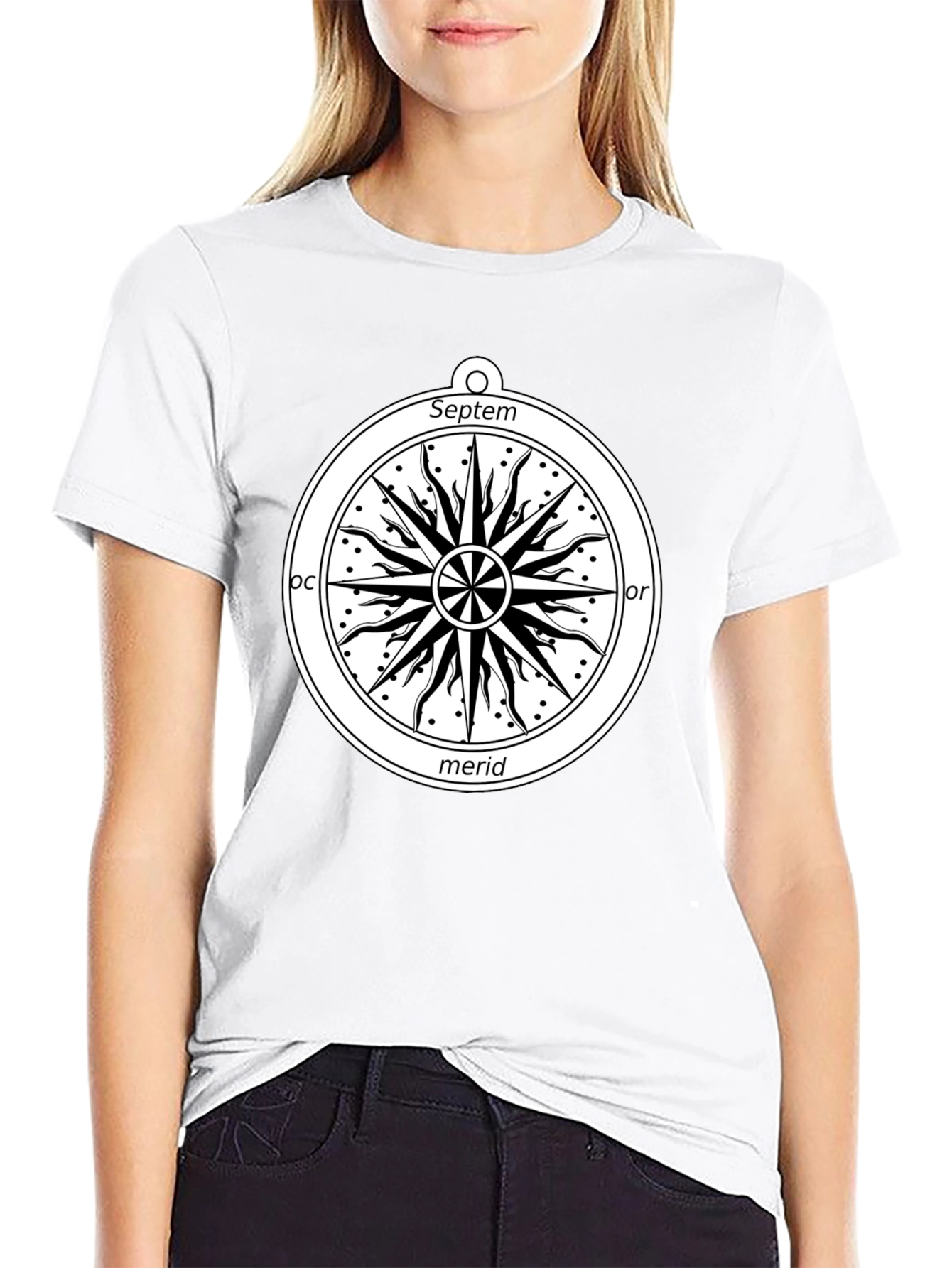 Celestial Compass Graphic Tee - Black Cotton Shirt