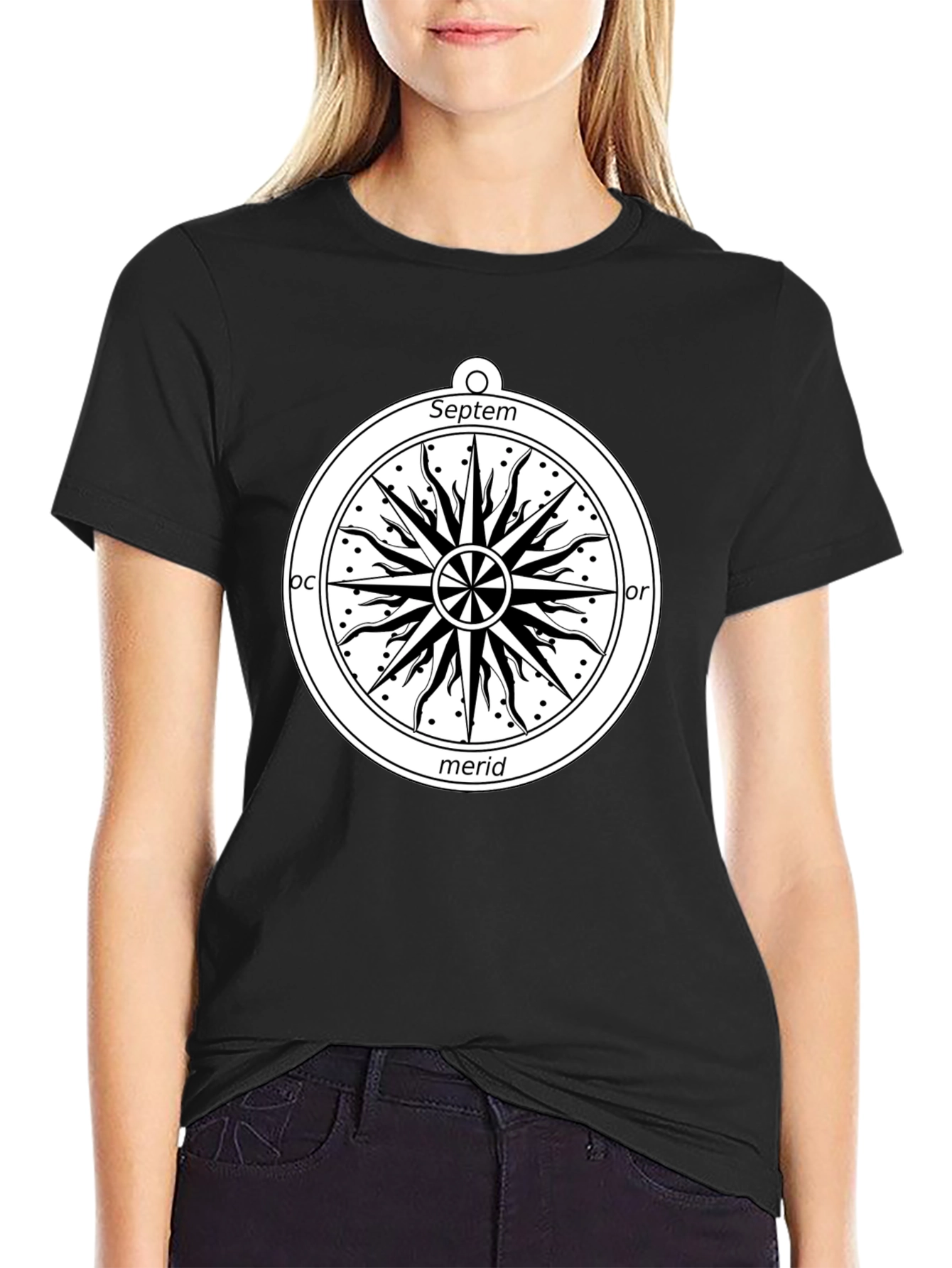 Celestial Compass Graphic Tee - Black Cotton Shirt