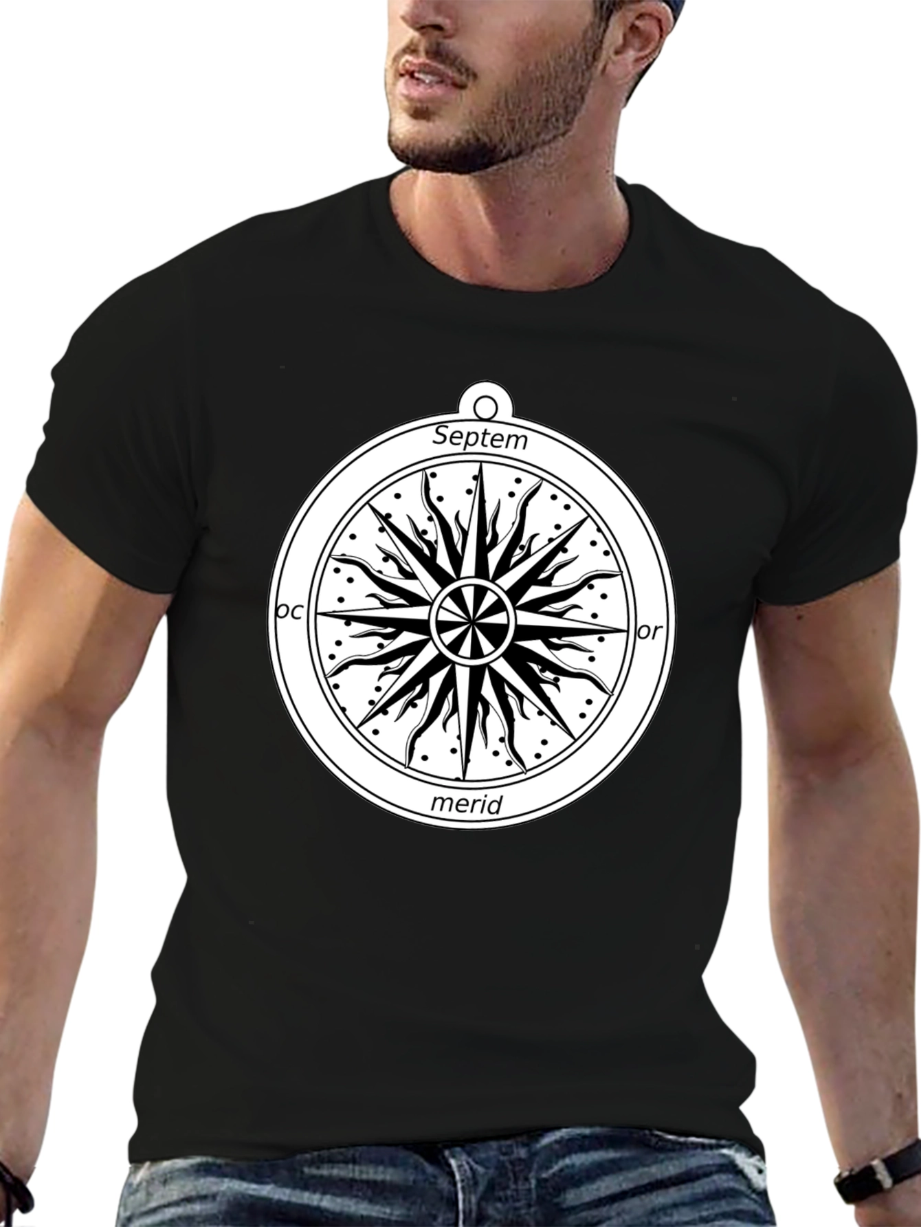 Celestial Compass Graphic Tee - Black Cotton Shirt
