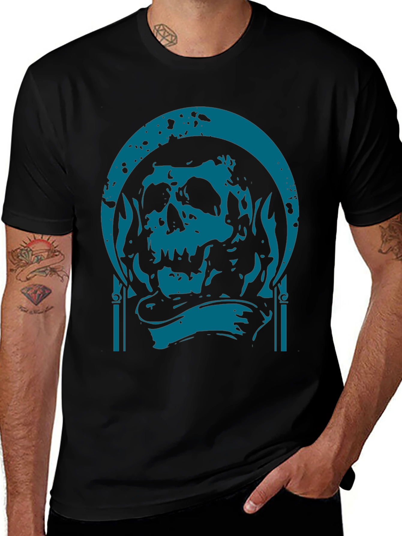 Skull Graphic Print T-Shirt - Black