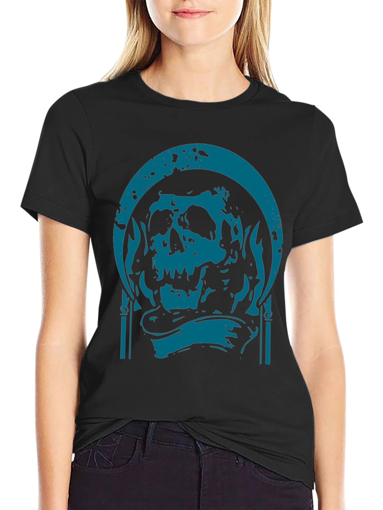 Skull Graphic Print T-Shirt - Black
