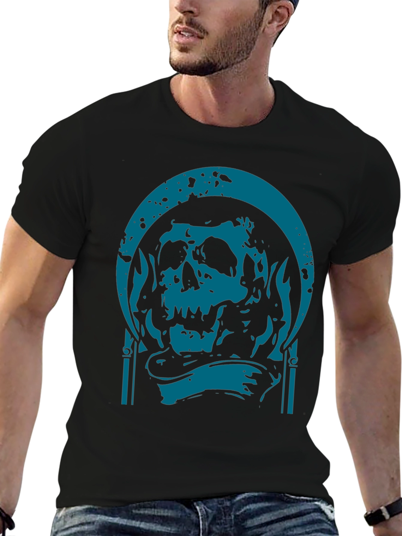 Skull Graphic Print T-Shirt - Black