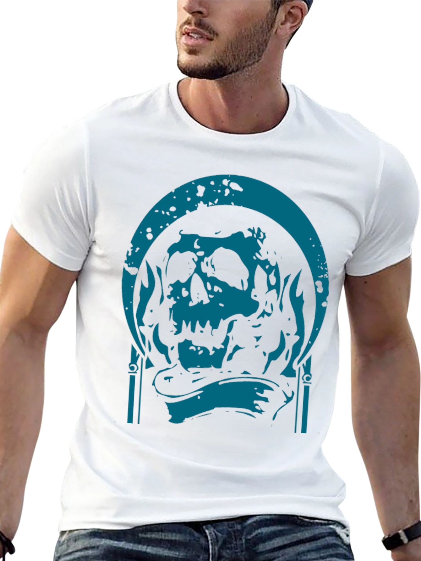 Skull Graphic Print T-Shirt - Black