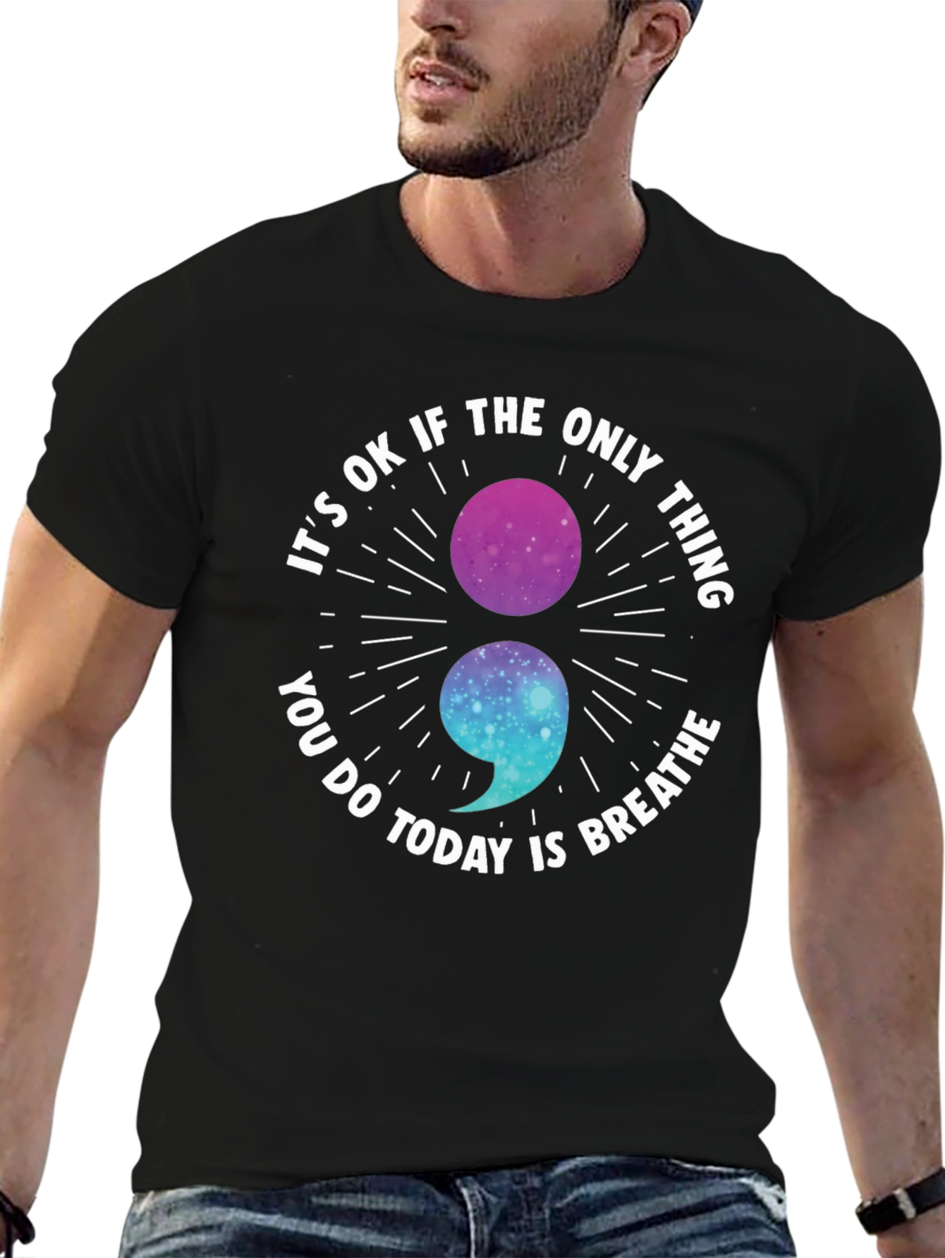 Breathe Semicolon Galaxy Graphic Tee - Mental Health Awareness