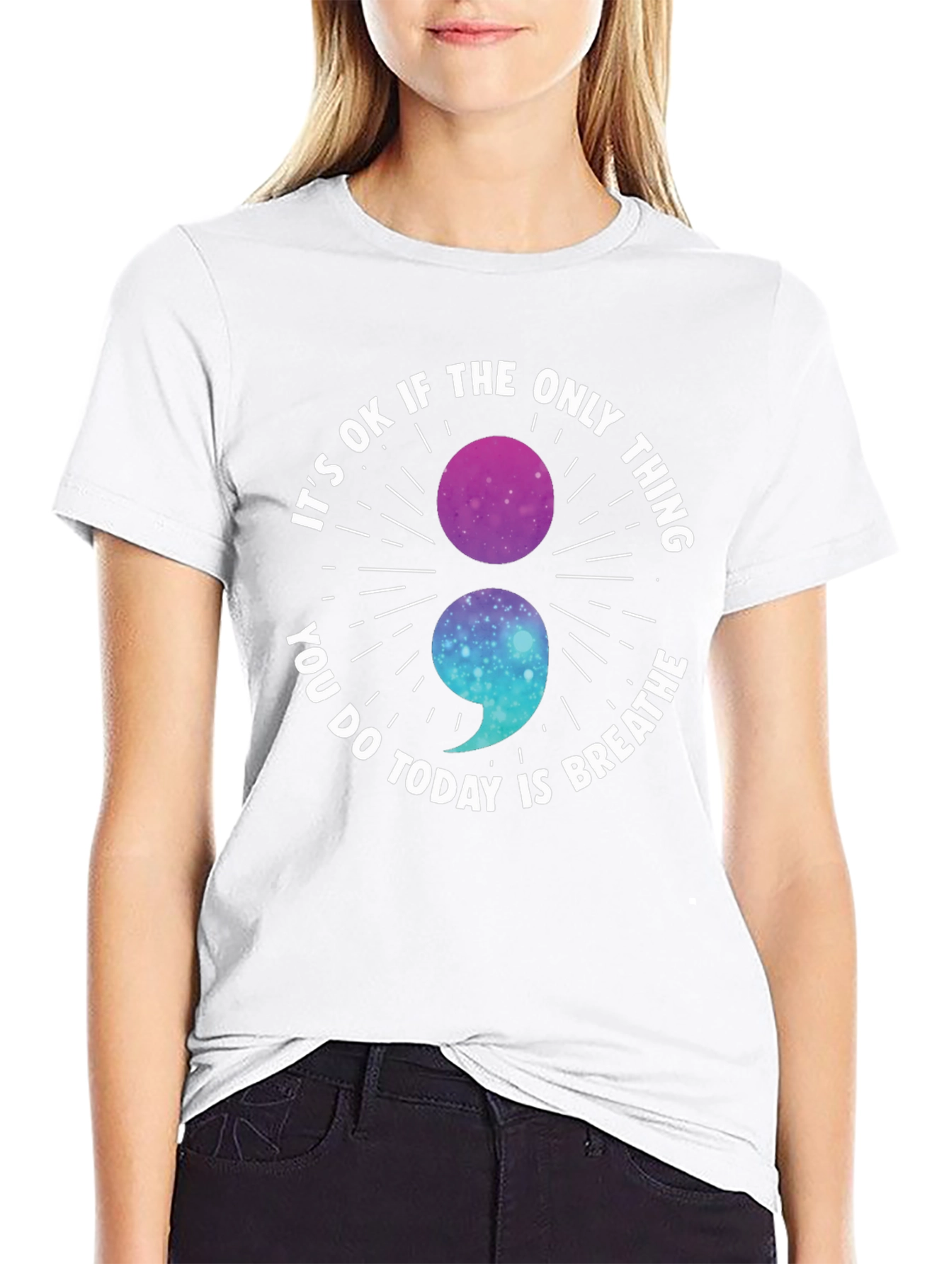 Breathe Semicolon Galaxy Graphic Tee - Mental Health Awareness