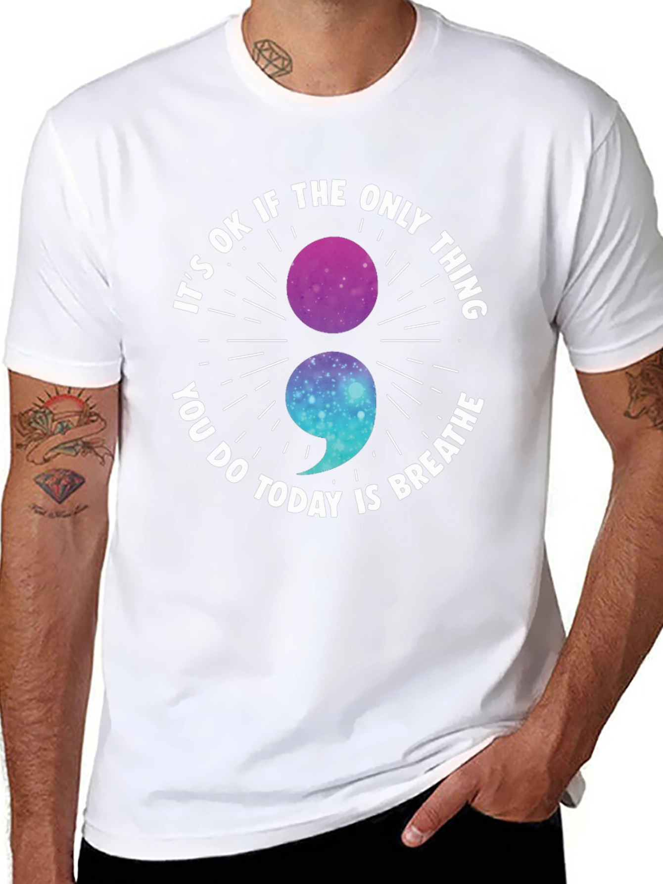 Breathe Semicolon Galaxy Graphic Tee - Mental Health Awareness