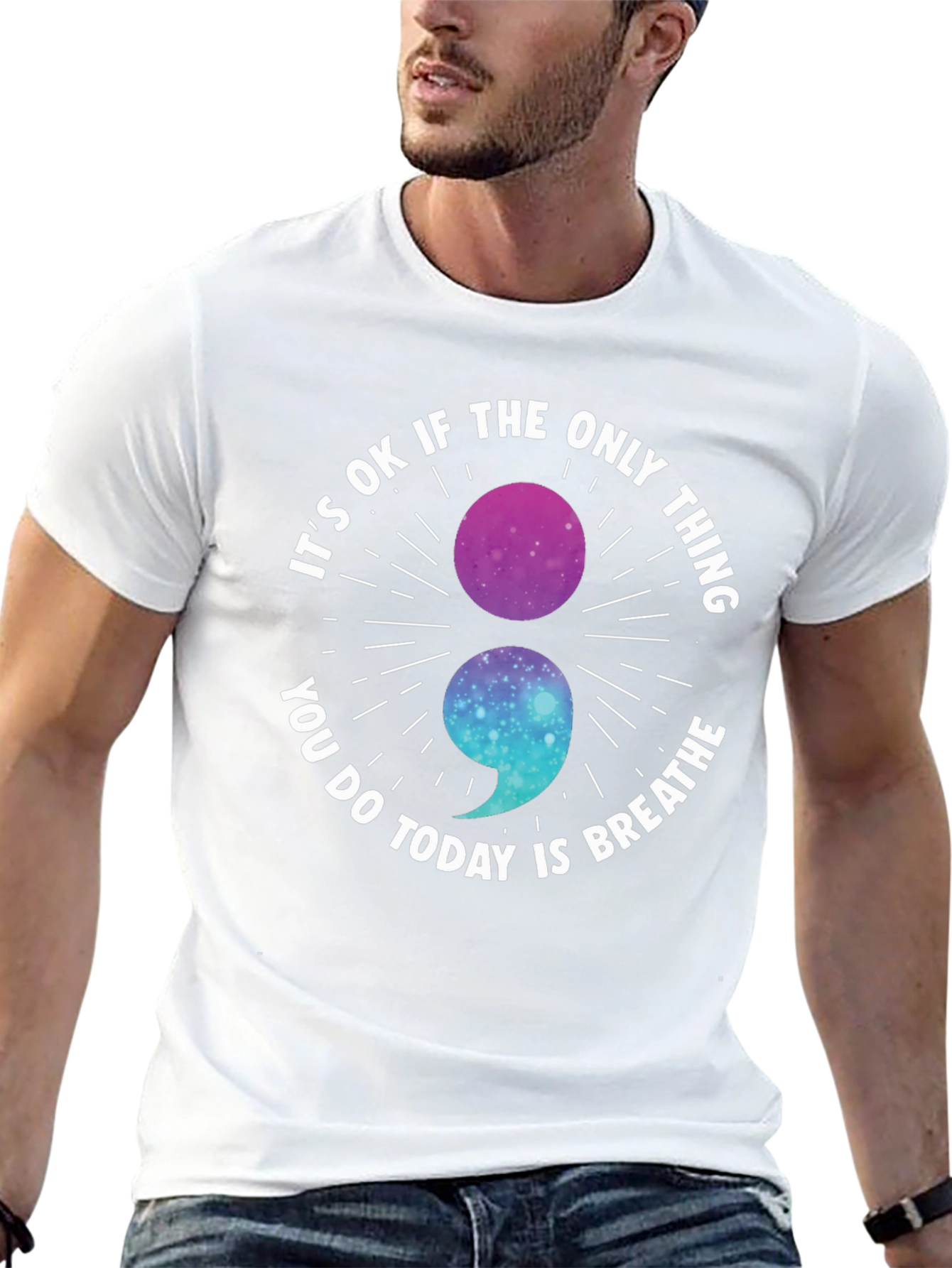 Breathe Semicolon Galaxy Graphic Tee - Mental Health Awareness