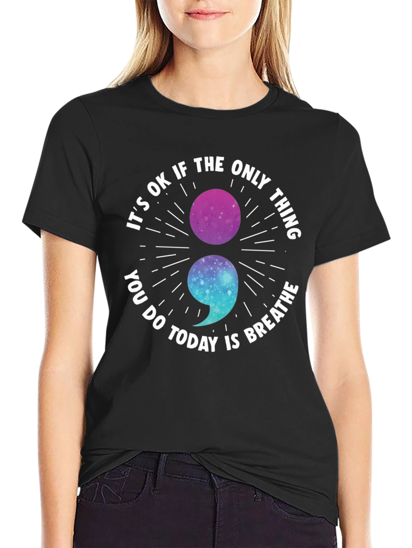 Breathe Semicolon Galaxy Graphic Tee - Mental Health Awareness