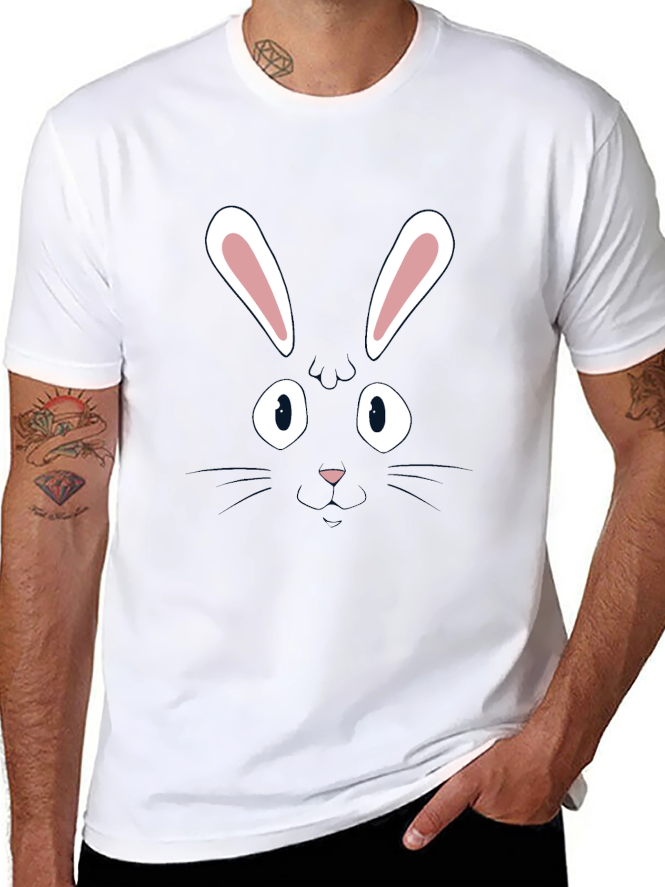 Bunny Face Graphic Tee - Black Cotton Blend