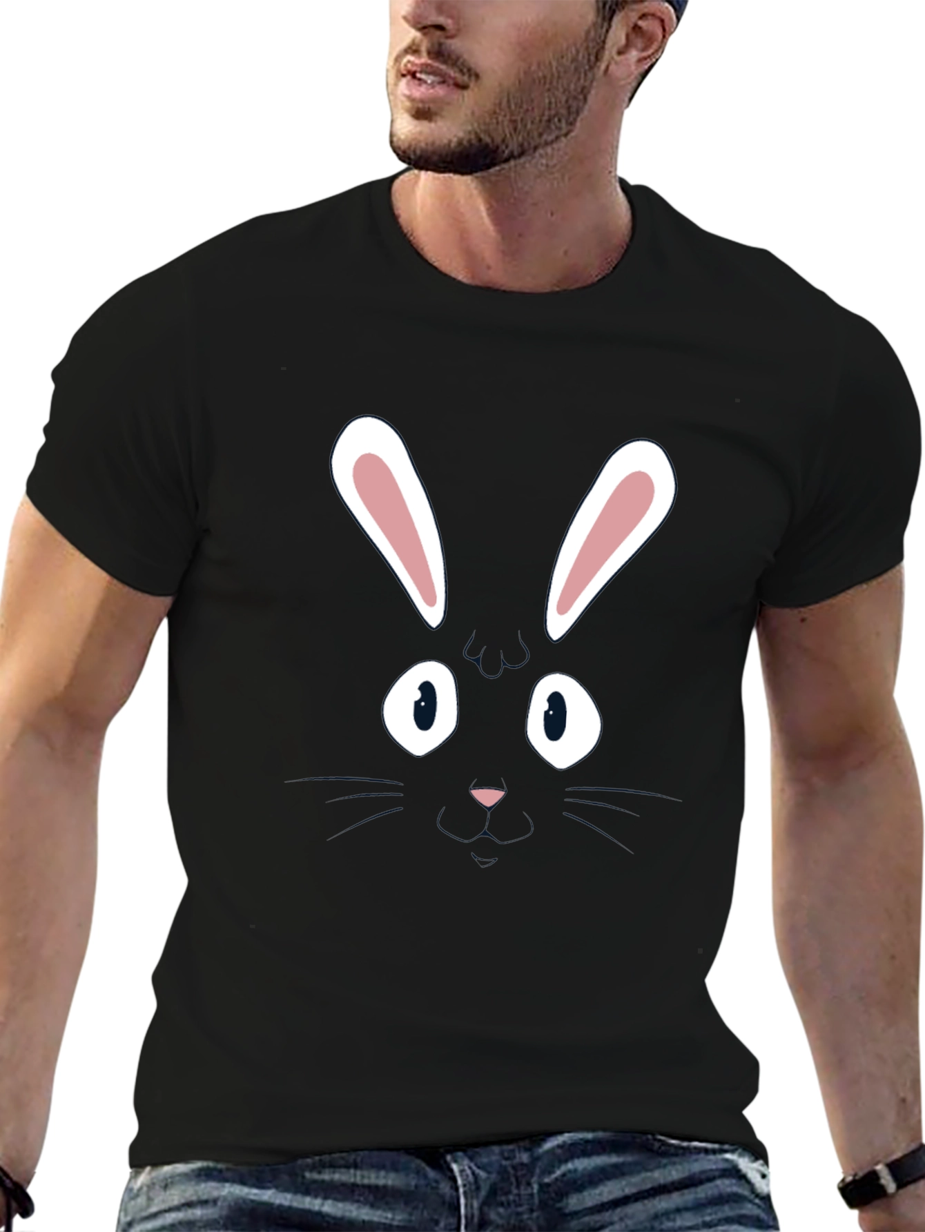Bunny Face Graphic Tee - Black Cotton Blend