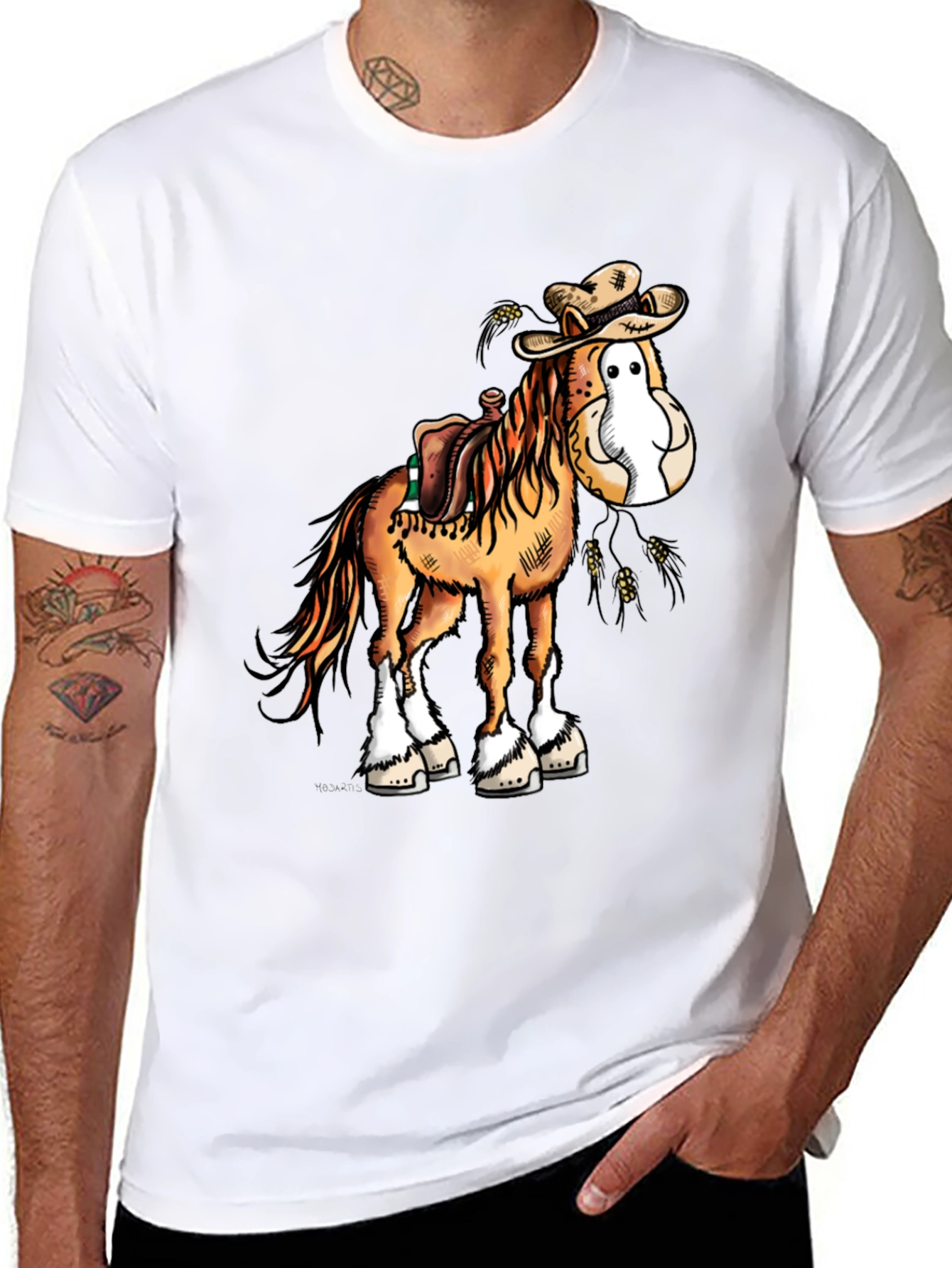 Funny Cartoon Horse Cowboy Graphic Tee