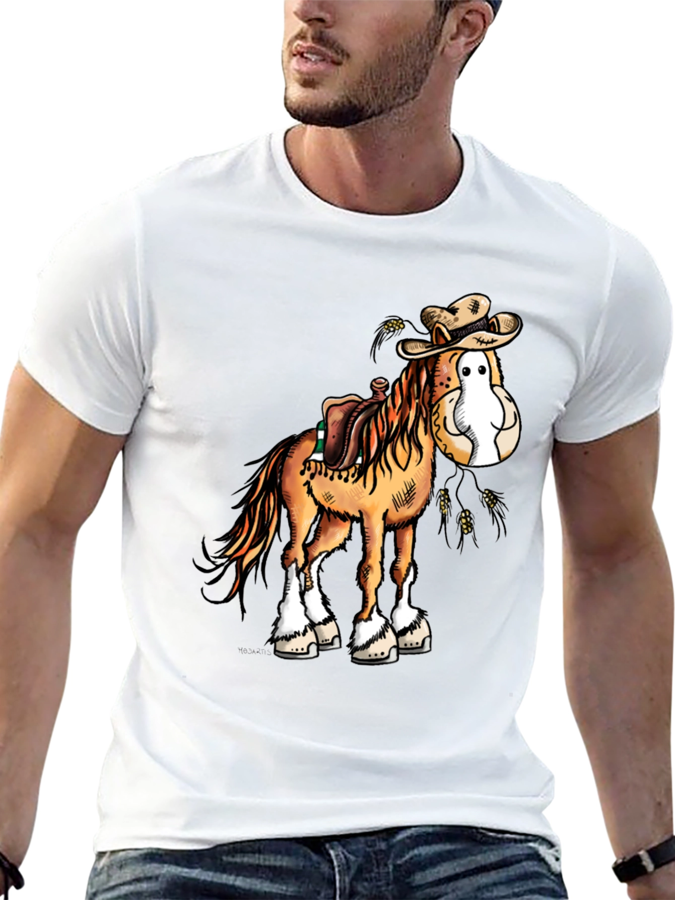 Funny Cartoon Horse Cowboy Graphic Tee
