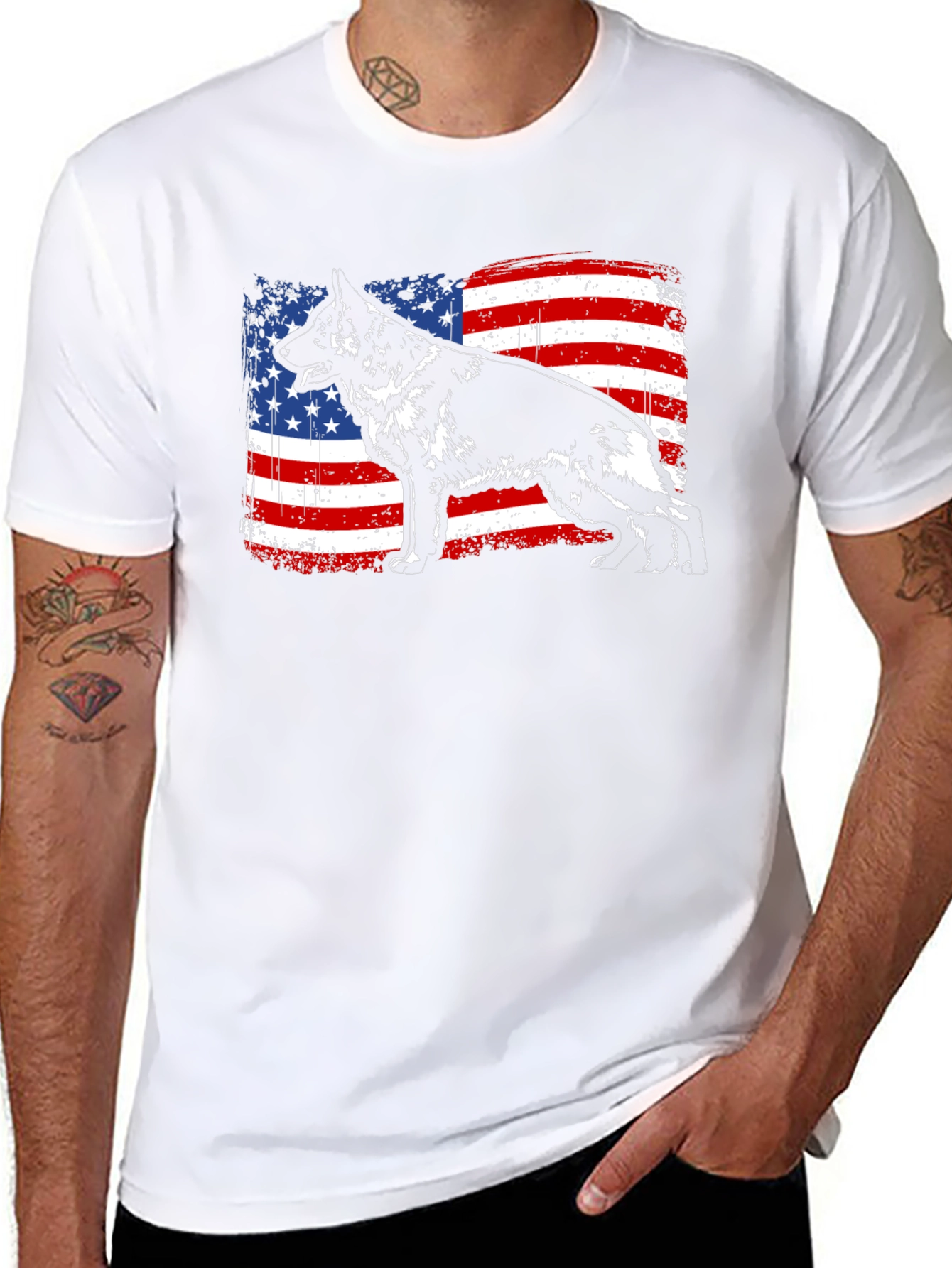 German Shepherd American Flag T-Shirt