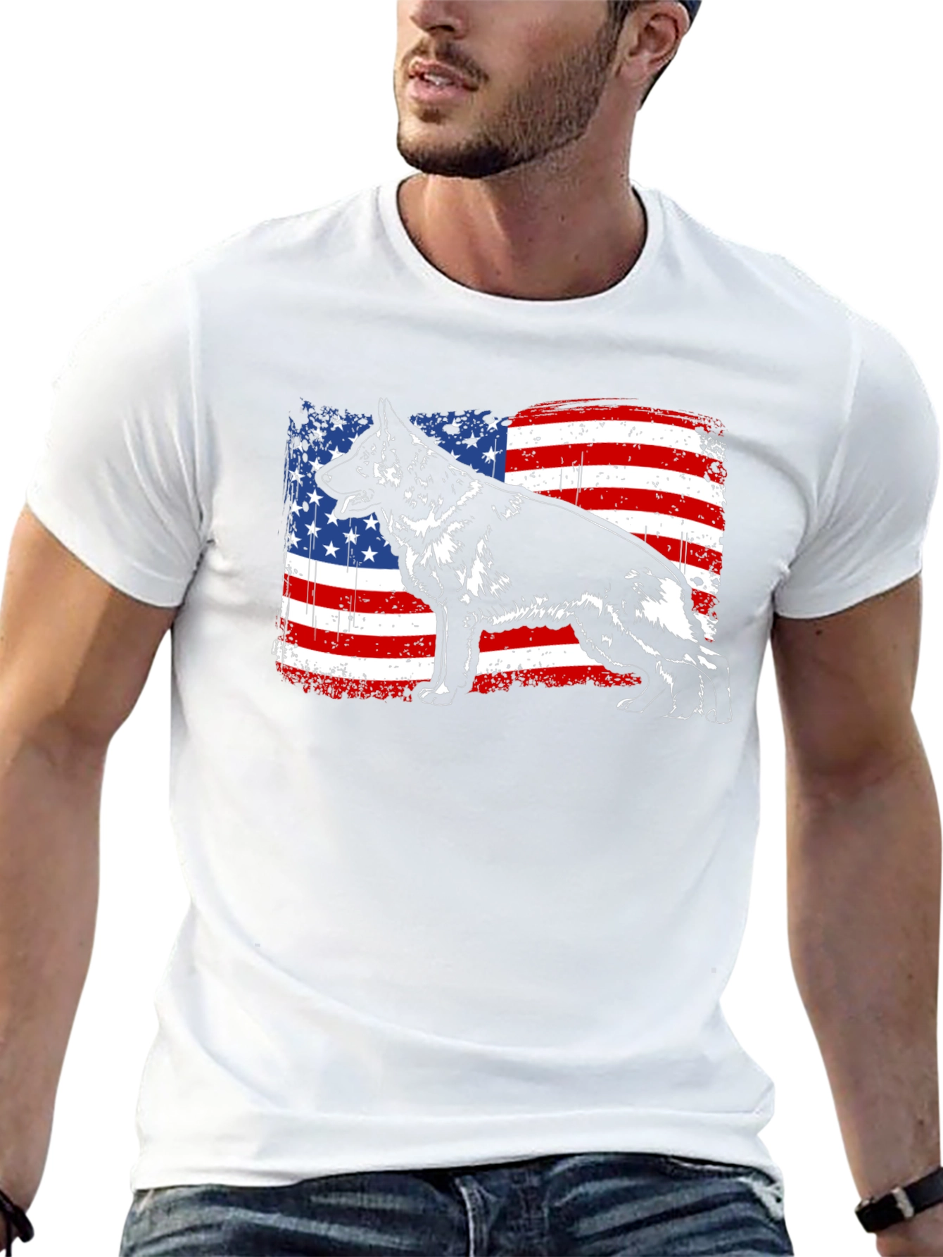 German Shepherd American Flag T-Shirt
