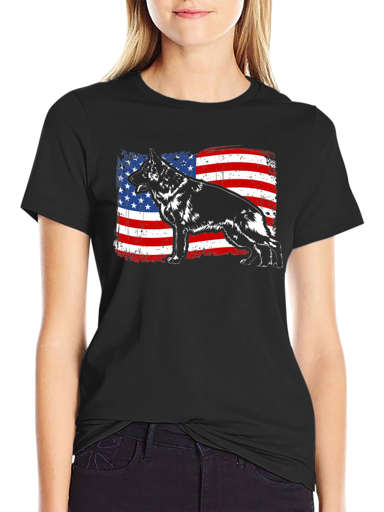 German Shepherd American Flag T-Shirt