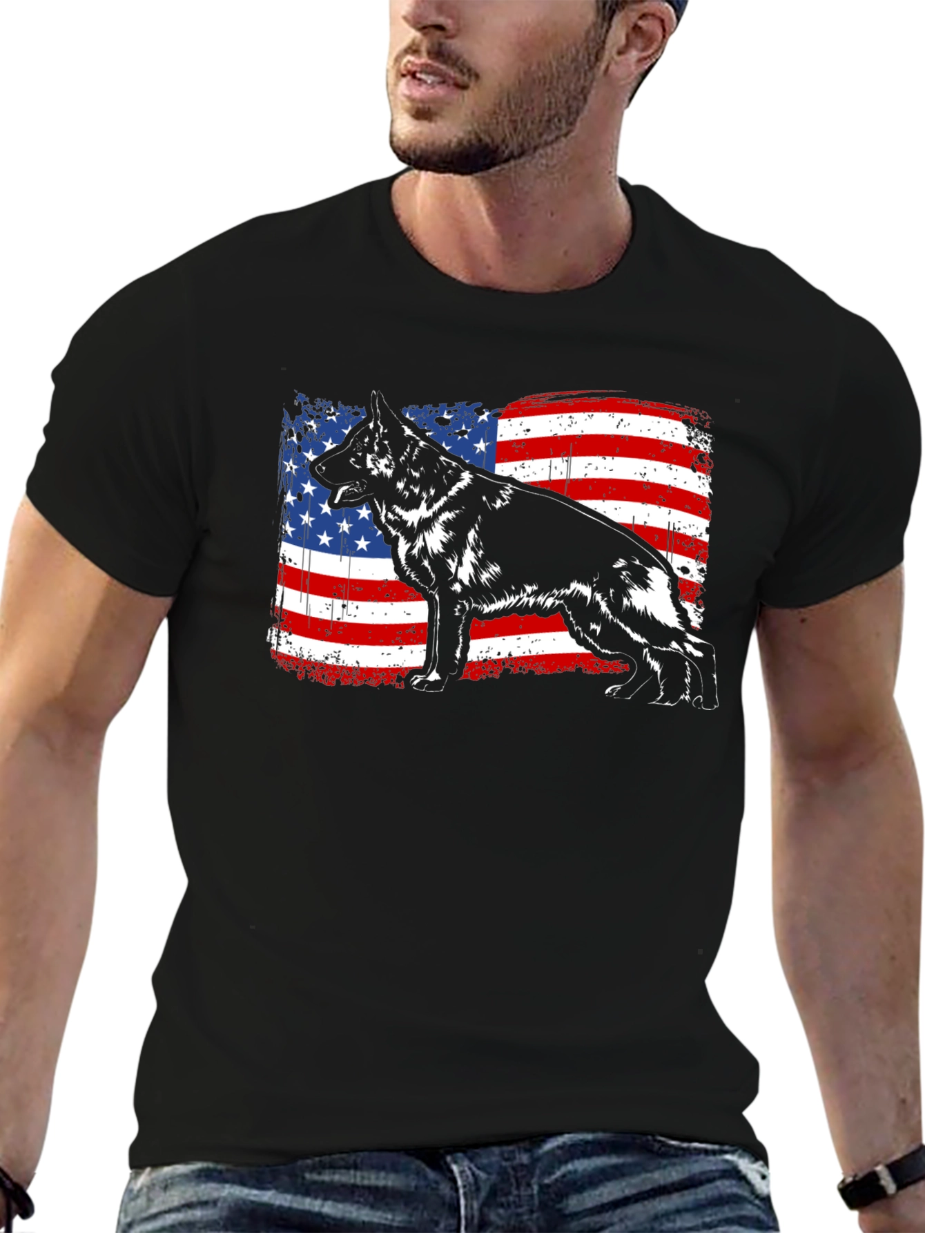 German Shepherd American Flag T-Shirt