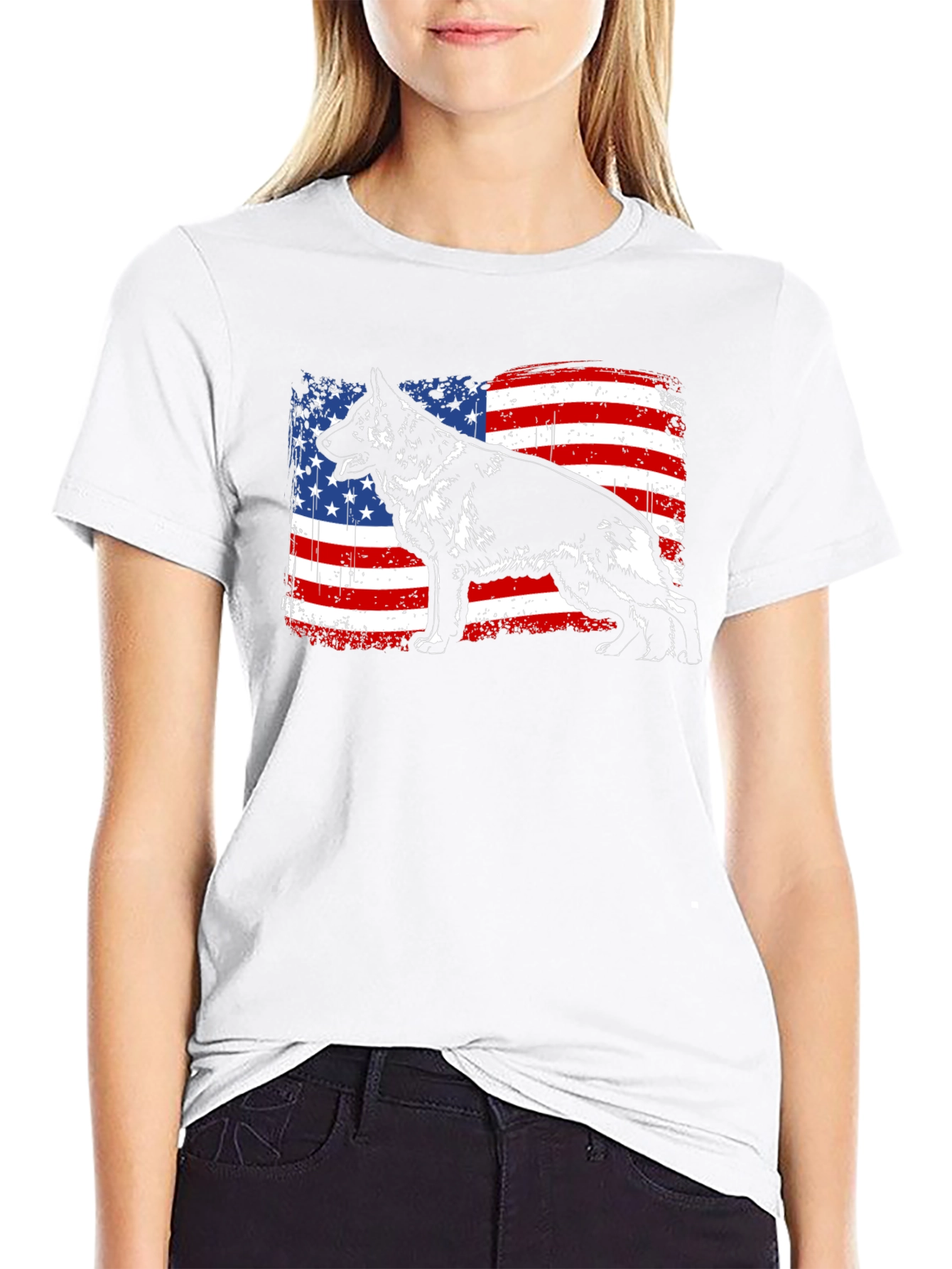 German Shepherd American Flag T-Shirt
