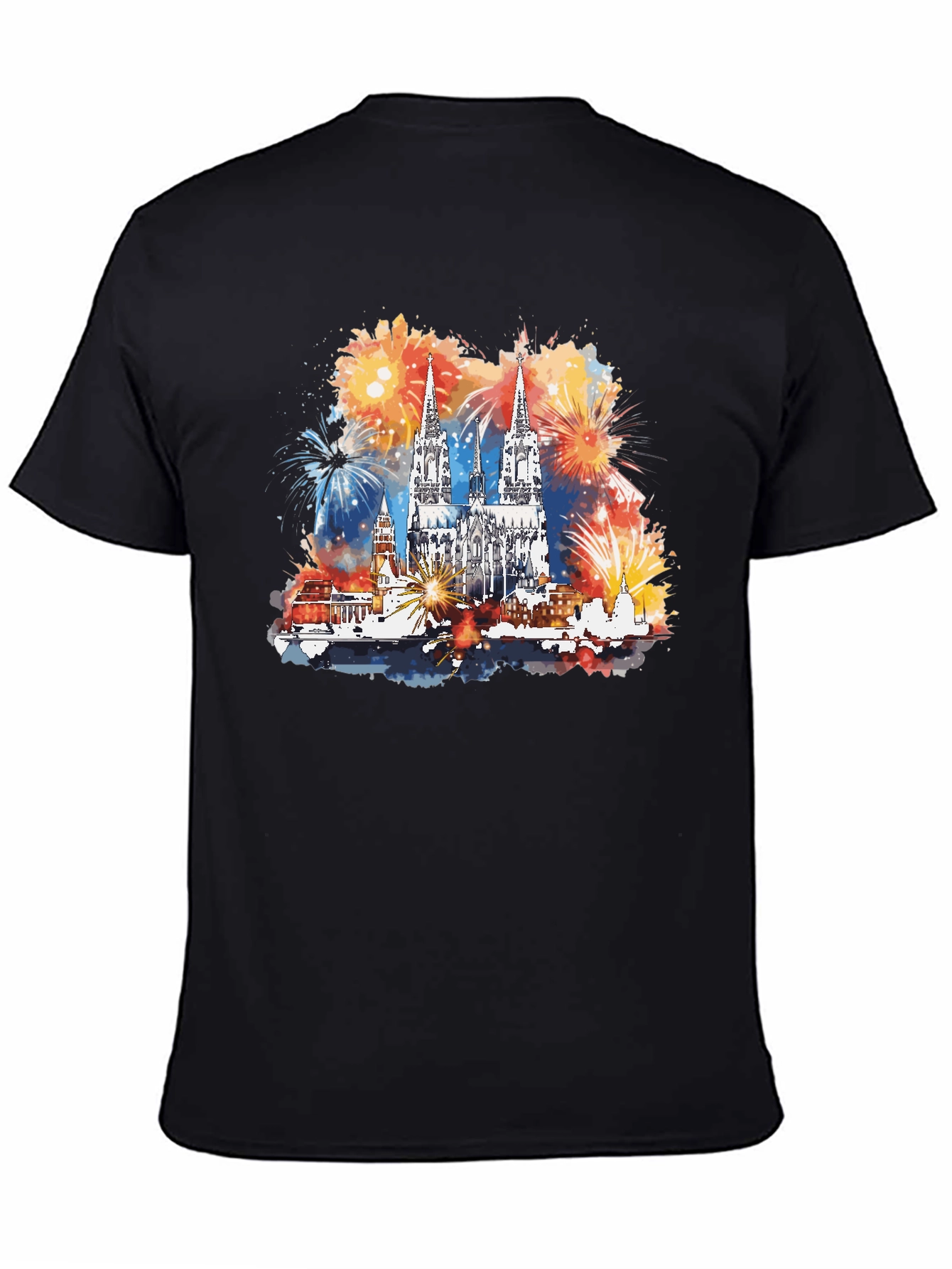 Cologne Cathedral Fireworks Mens Black T-Shirt