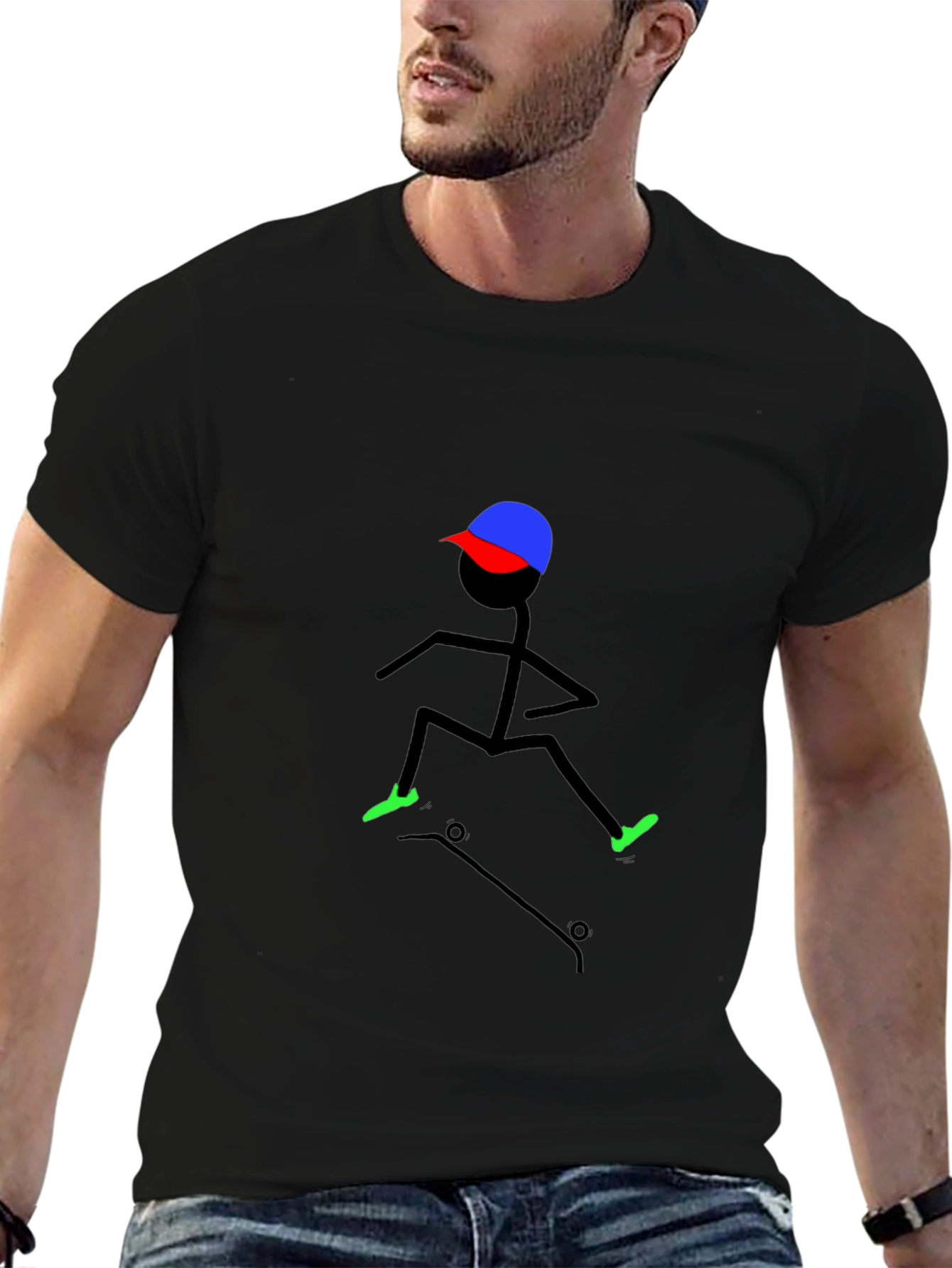 Skateboarding Stick Figure Tee - Cool Black T-Shirt