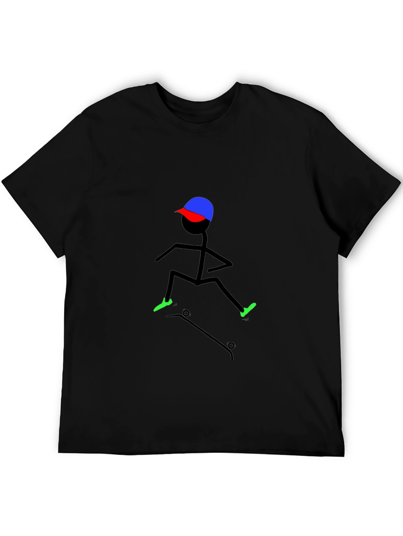 Skateboarding Stick Figure Tee - Cool Black T-Shirt