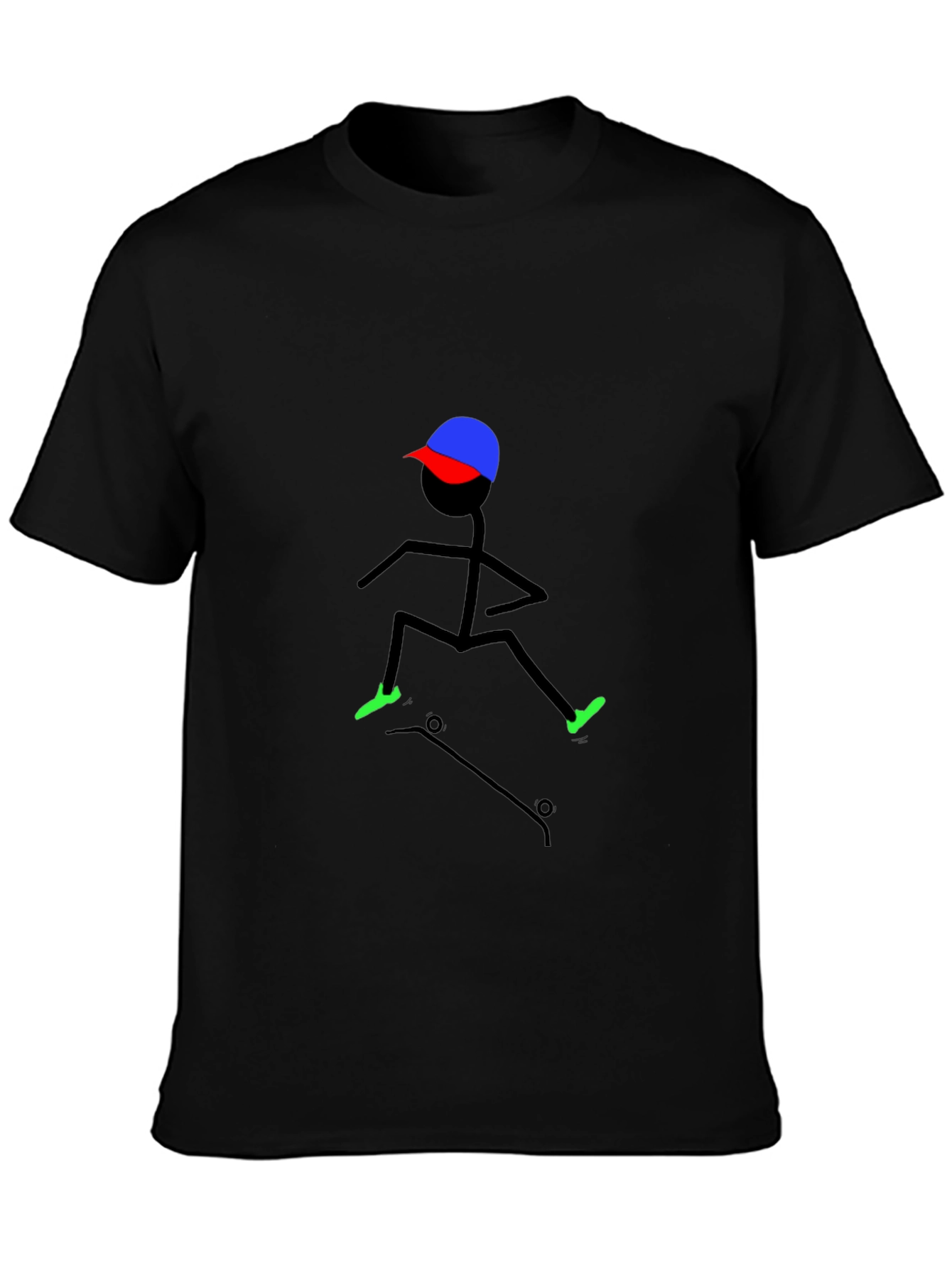 Skateboarding Stick Figure Tee - Cool Black T-Shirt