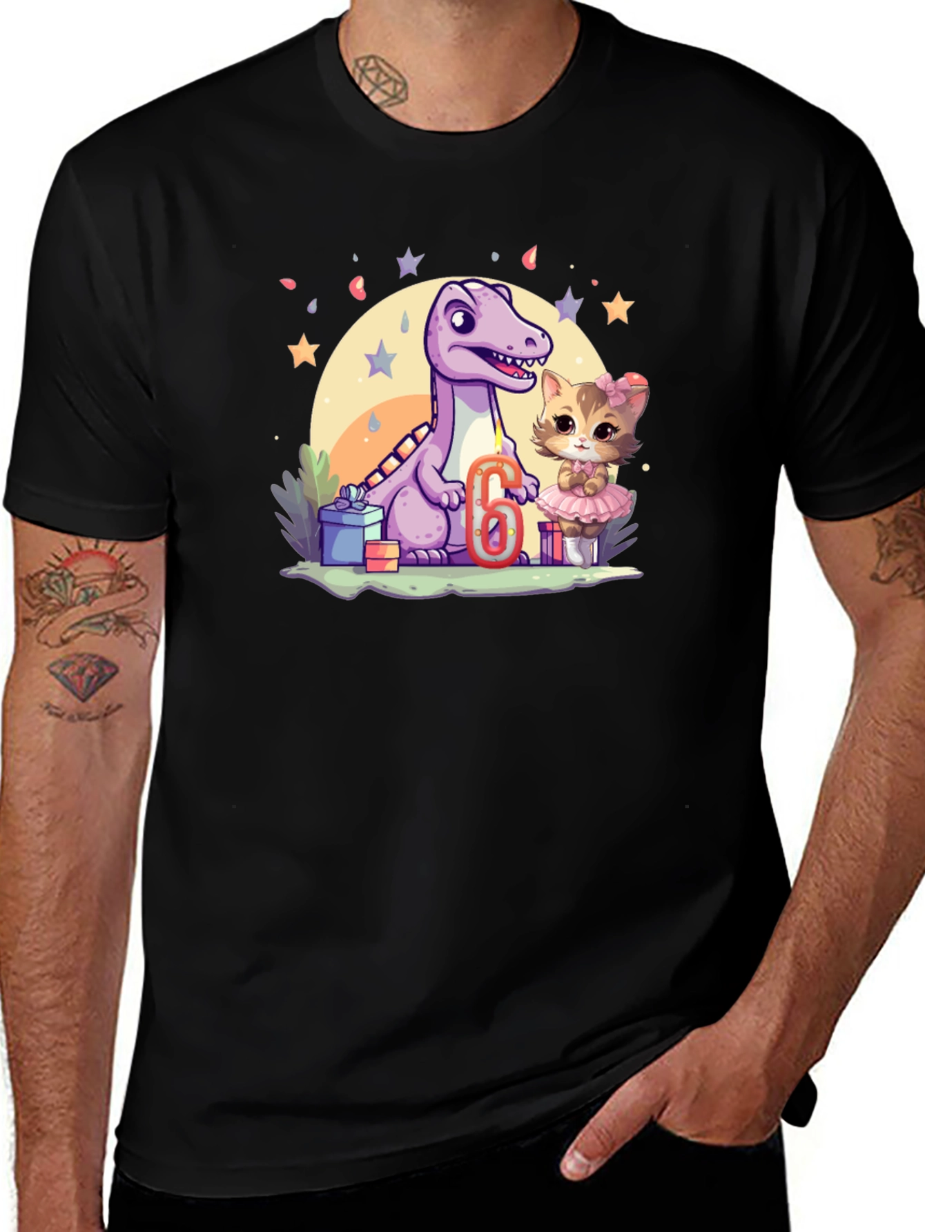Dinosaur & Cat Birthday T-Shirt