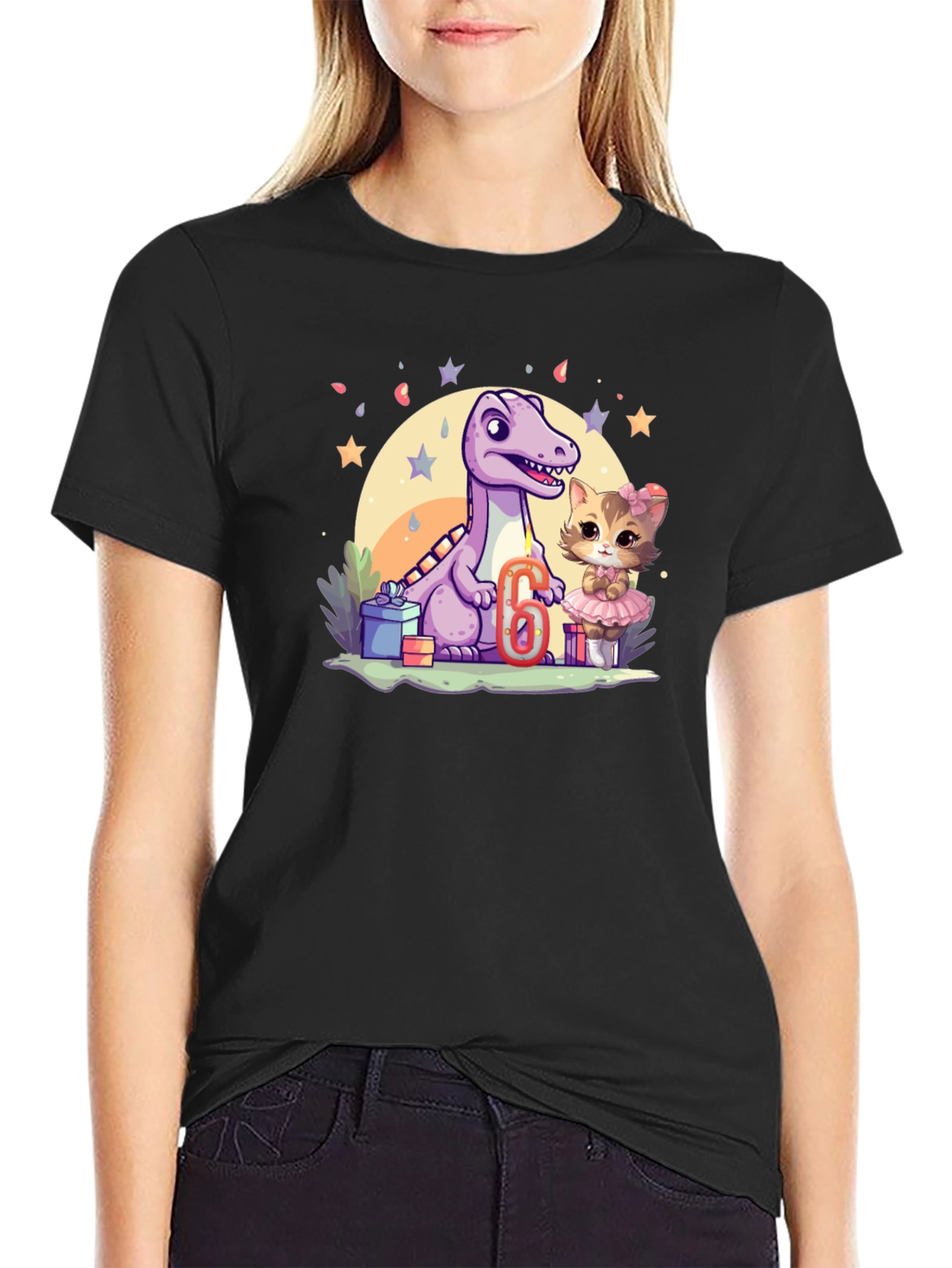 Dinosaur & Cat Birthday T-Shirt