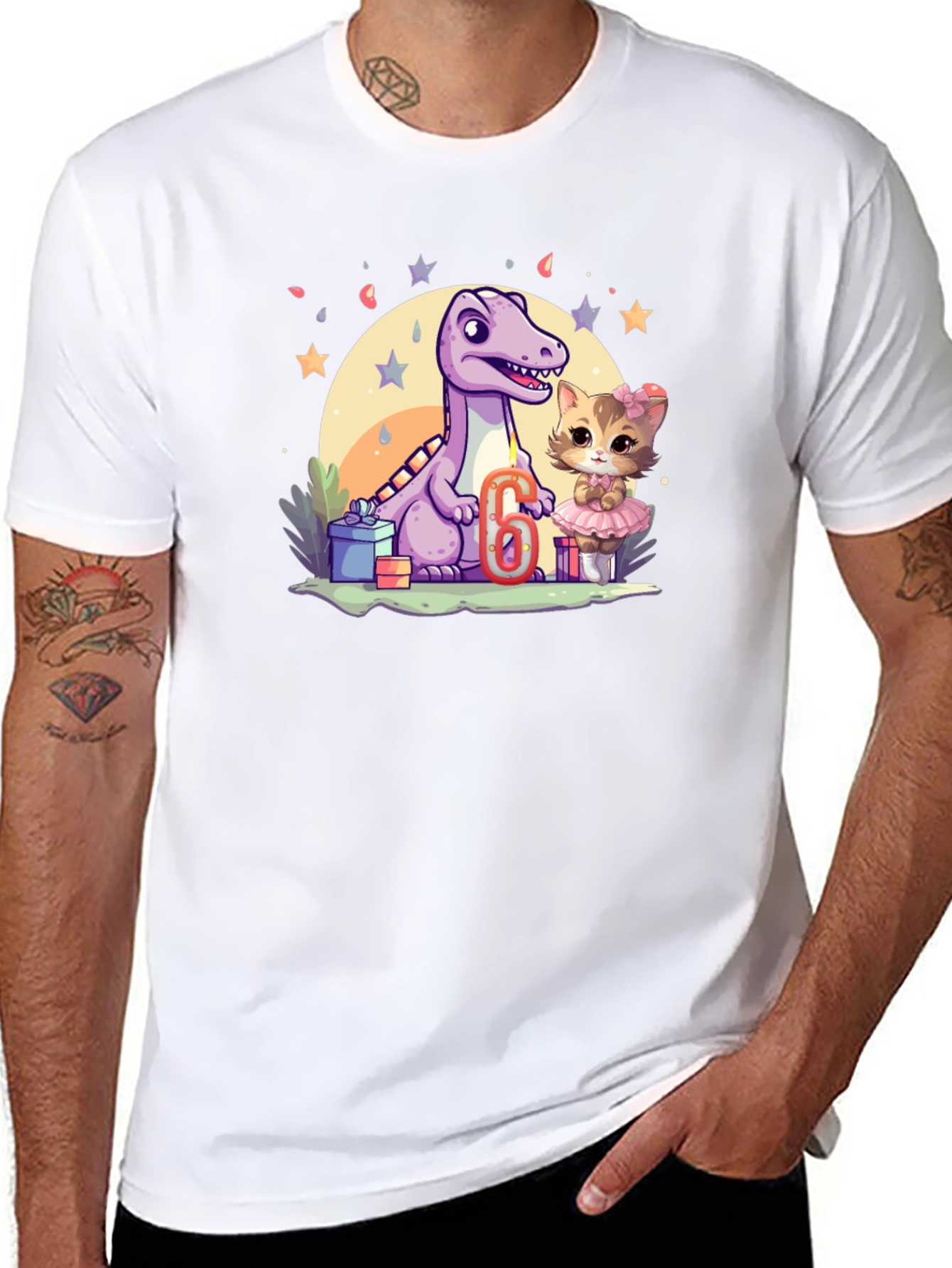 Dinosaur & Cat Birthday T-Shirt